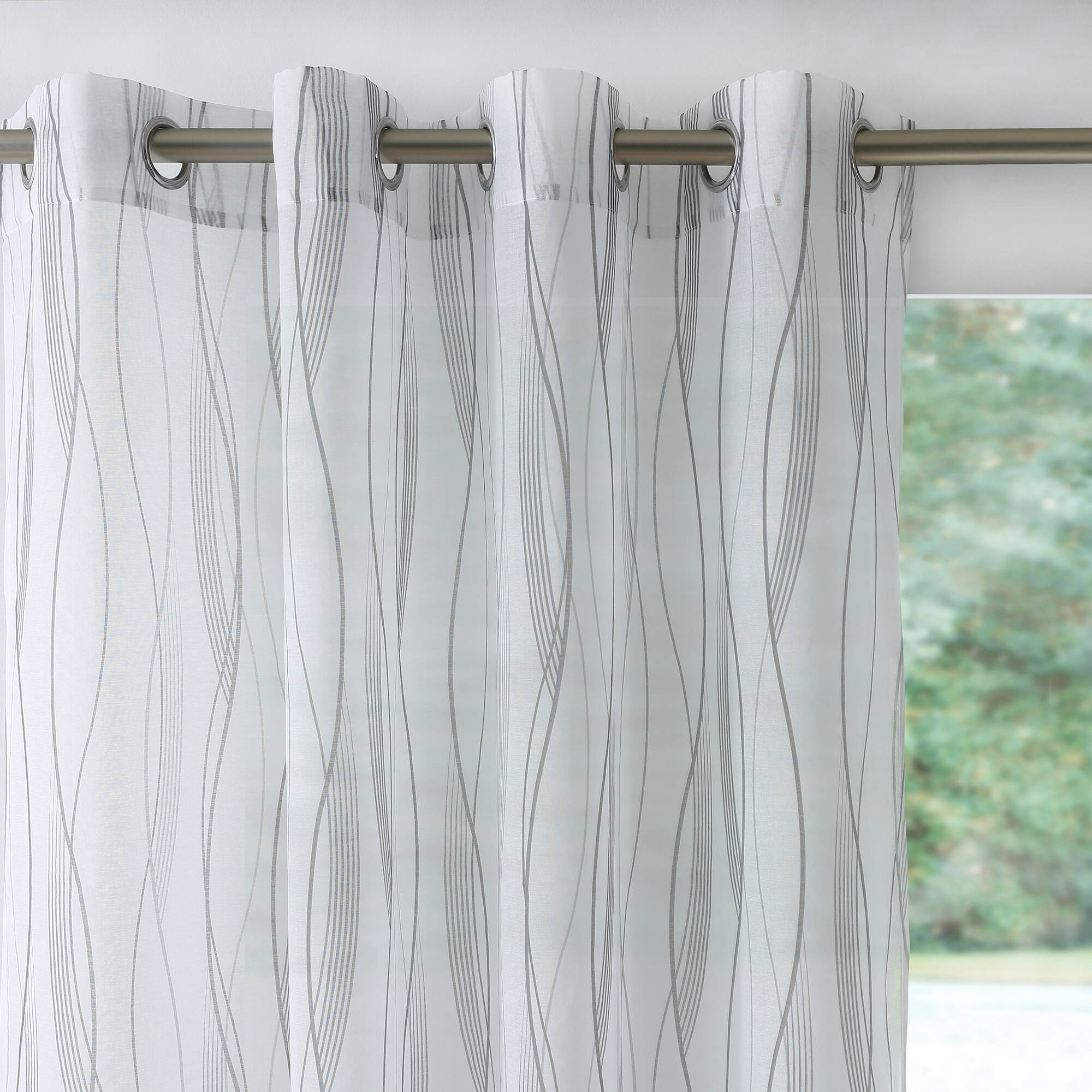 Duo Rideau Voilage Blanc-cassé Motifs Ton Sur Ton – Avec Barre Pour Plomber