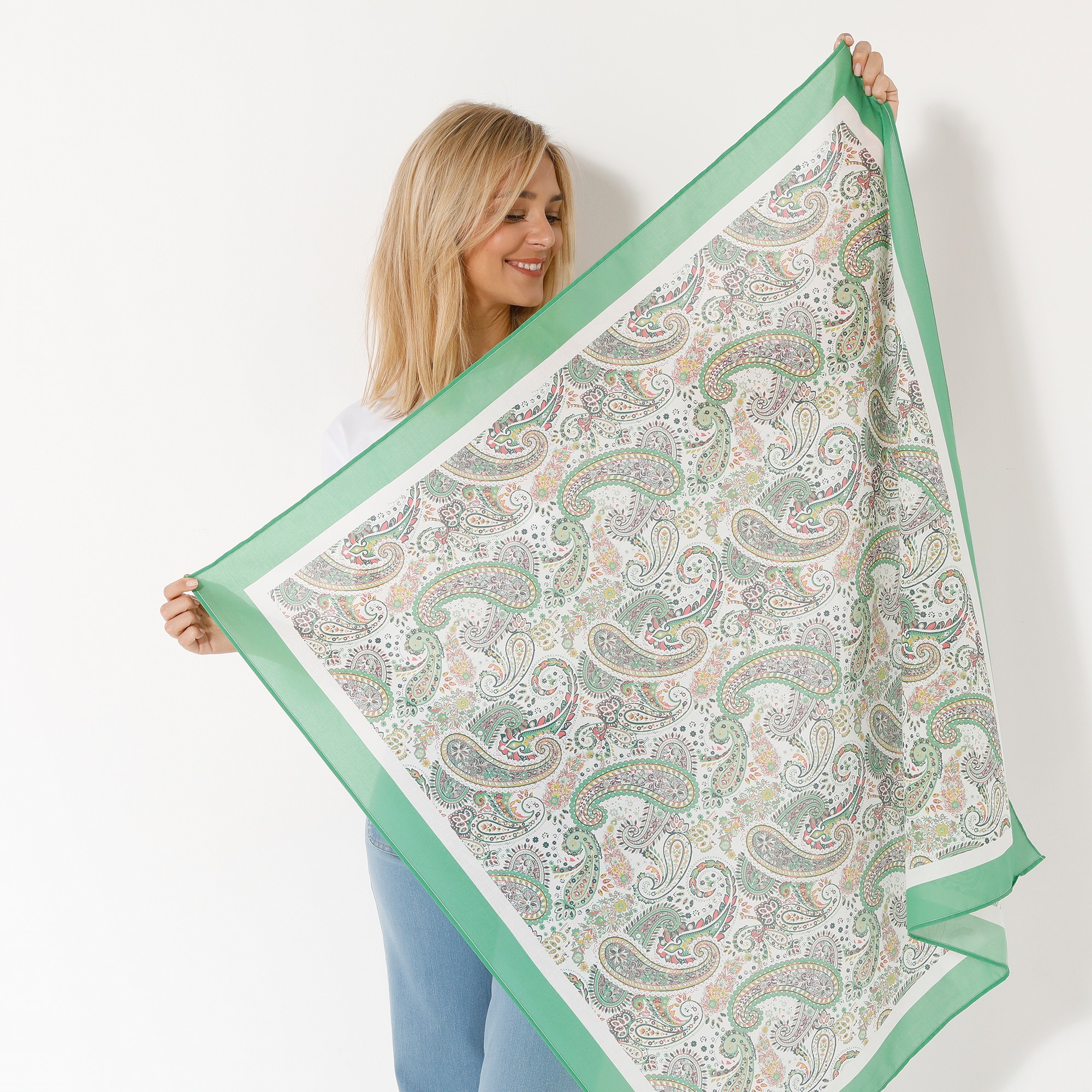 Foulard Imprimé Cachemire, 100 X 100 Cm - Coton - Blancheporte