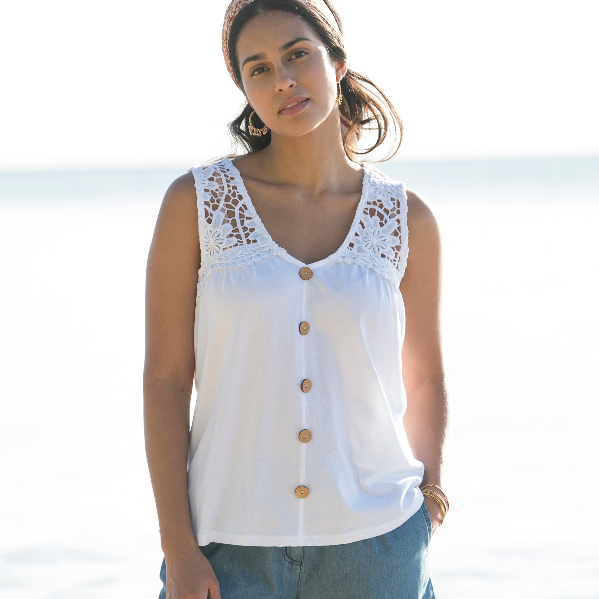 Débardeur Boutonné Macramé - Blancheporte