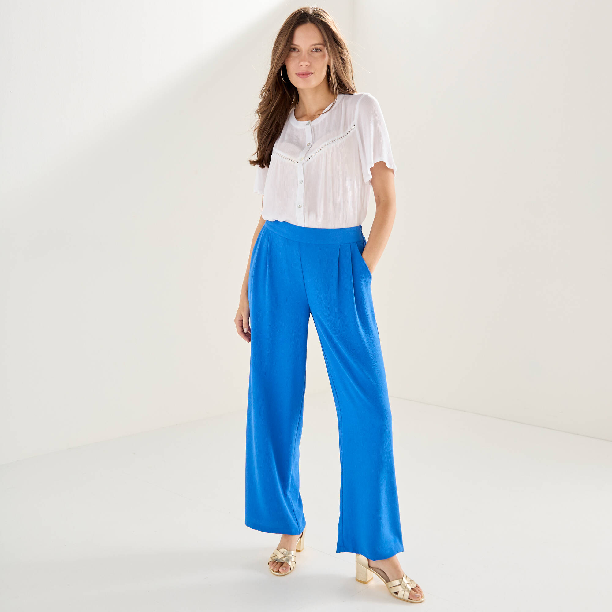 Pantalon large taille haute enfiler crpe fluide - Blancheporte 36 €