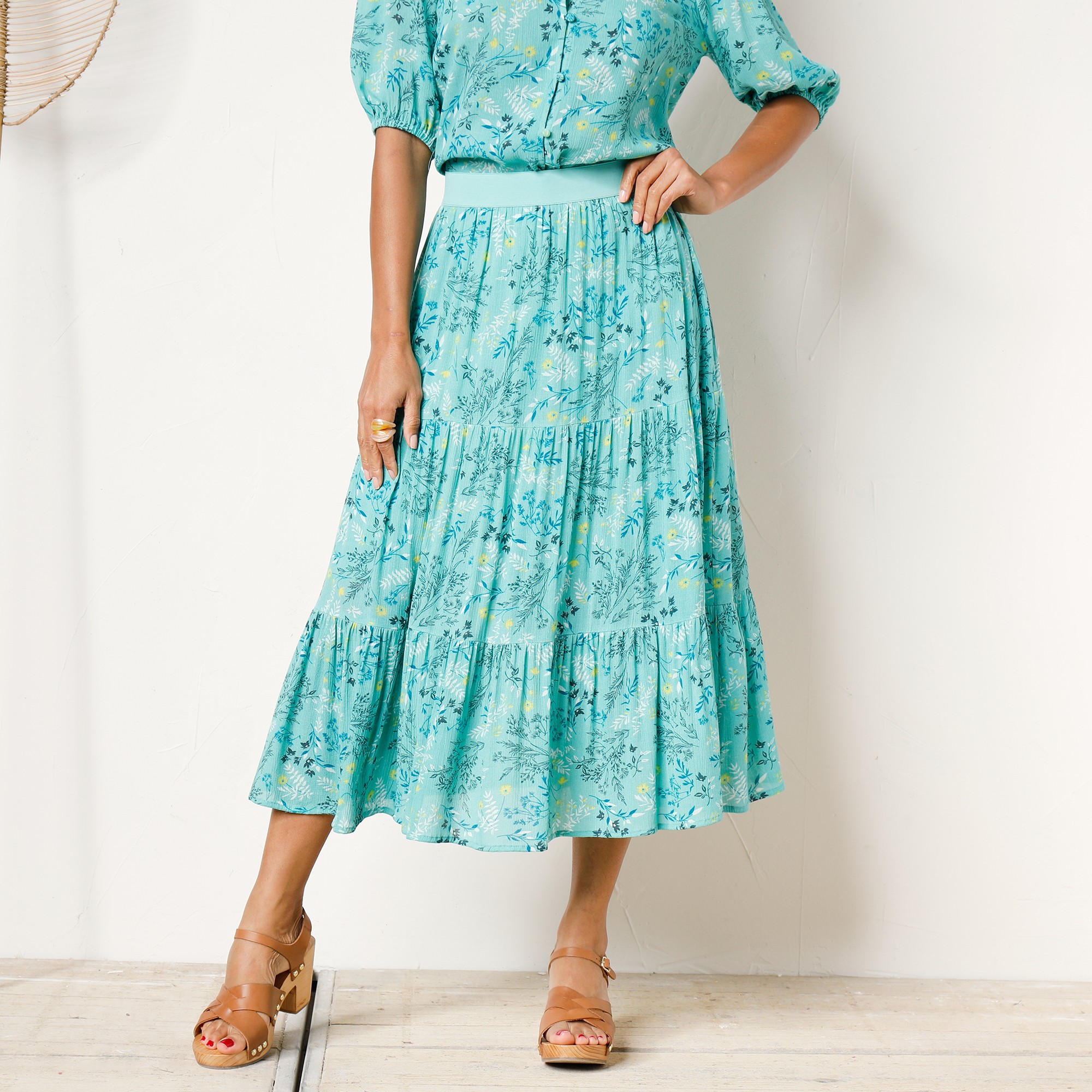 Jupon Court Volanté Imprimé Fleuri, Crépon - Blancheporte