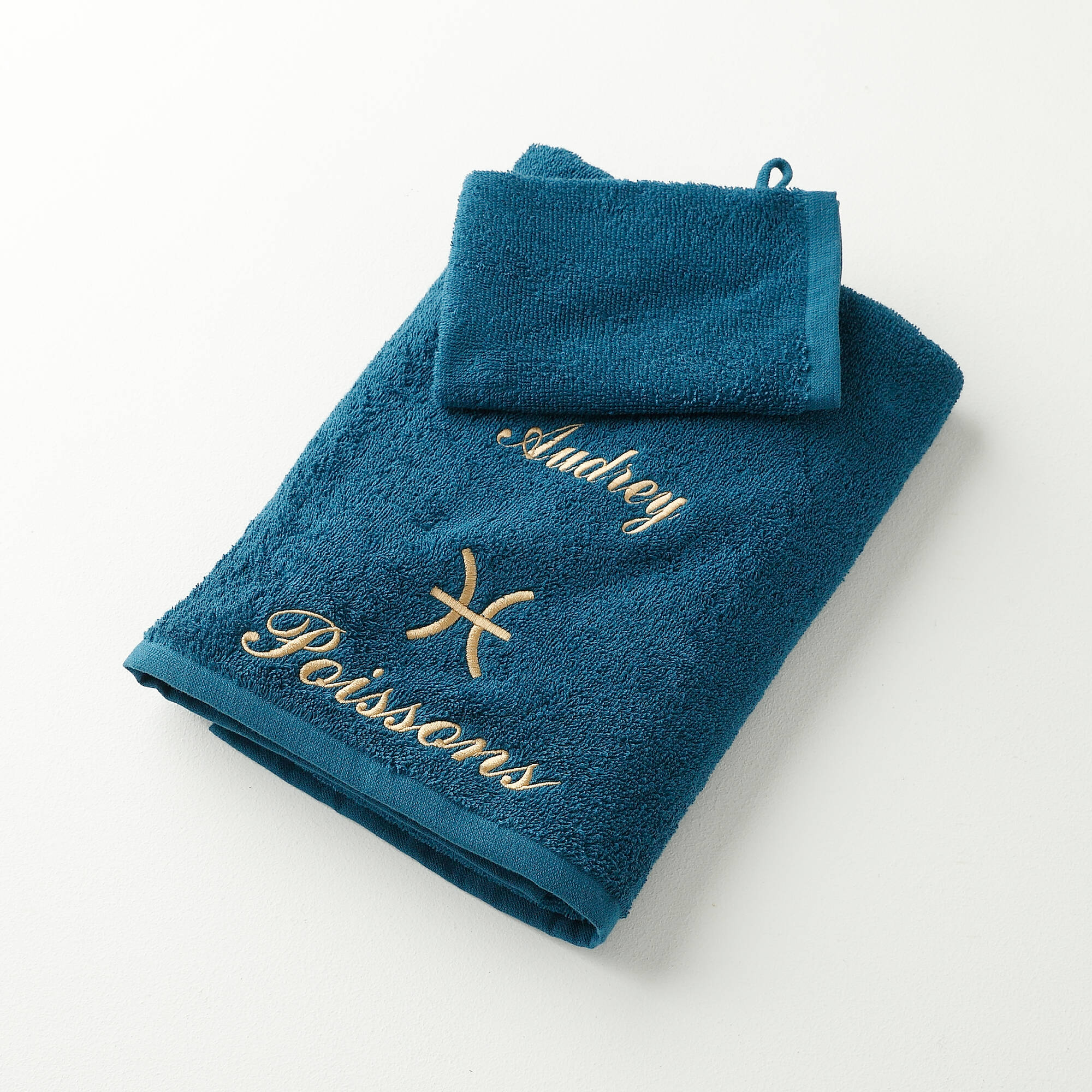 Serviettes de bain brodées Poisson personnalisable - 420g/m2 - Blancheporte