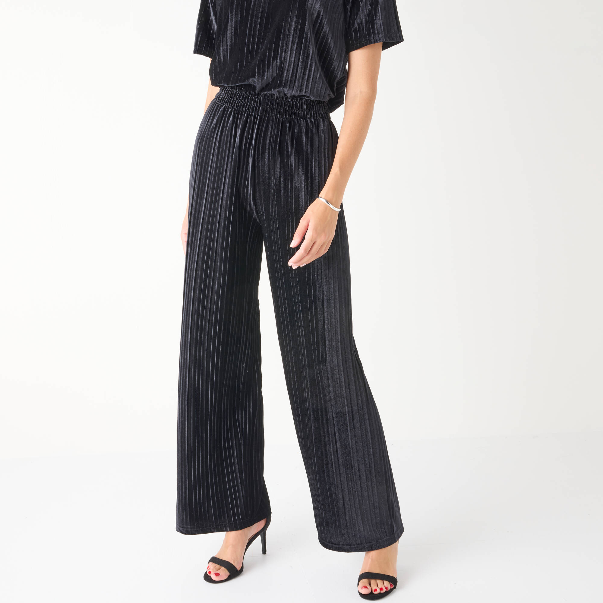 Pantalon Large Velours Reliefé Taille Élastiquée - Blancheporte