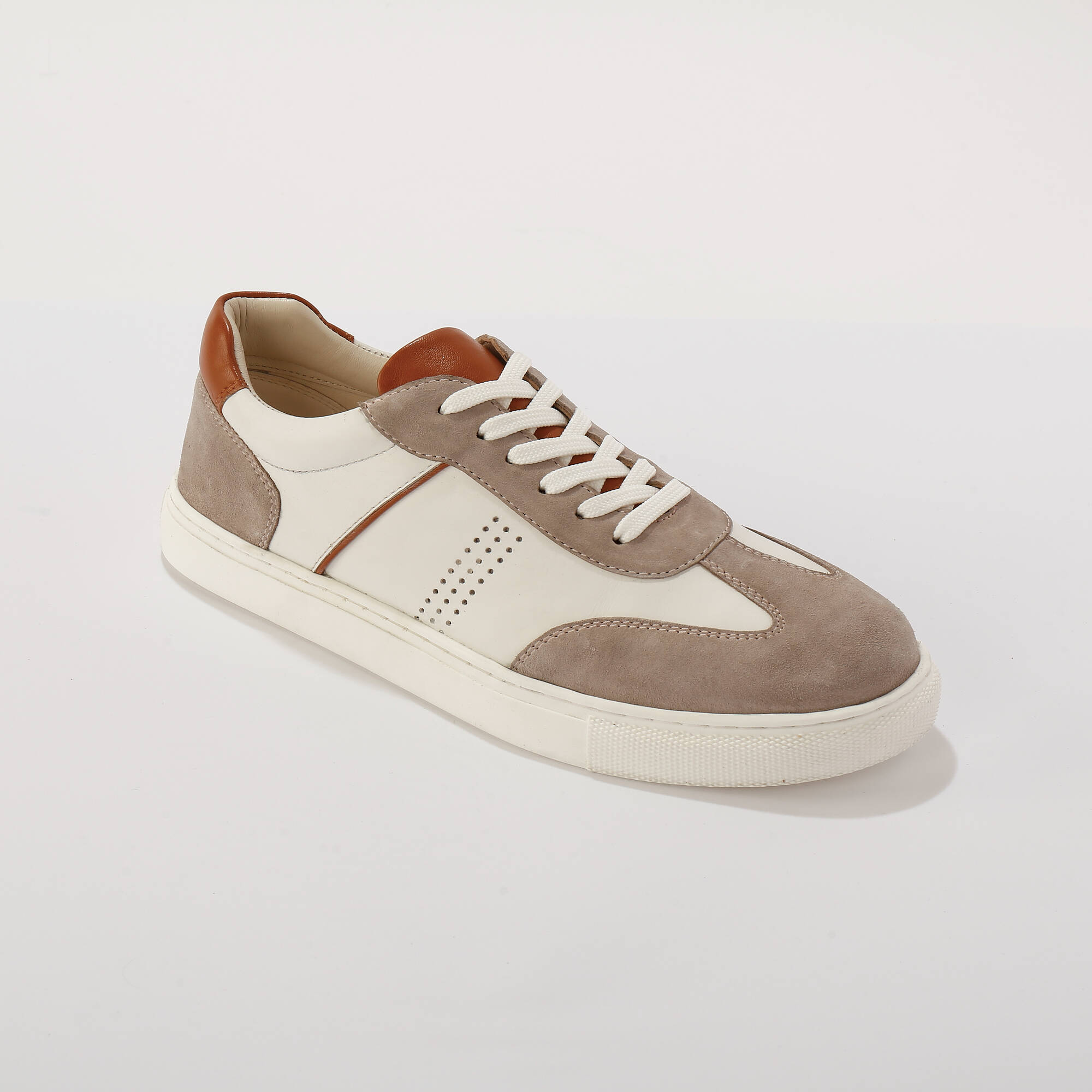 Baskets compensées cuir bi-matière à lacets  - Blancheporte