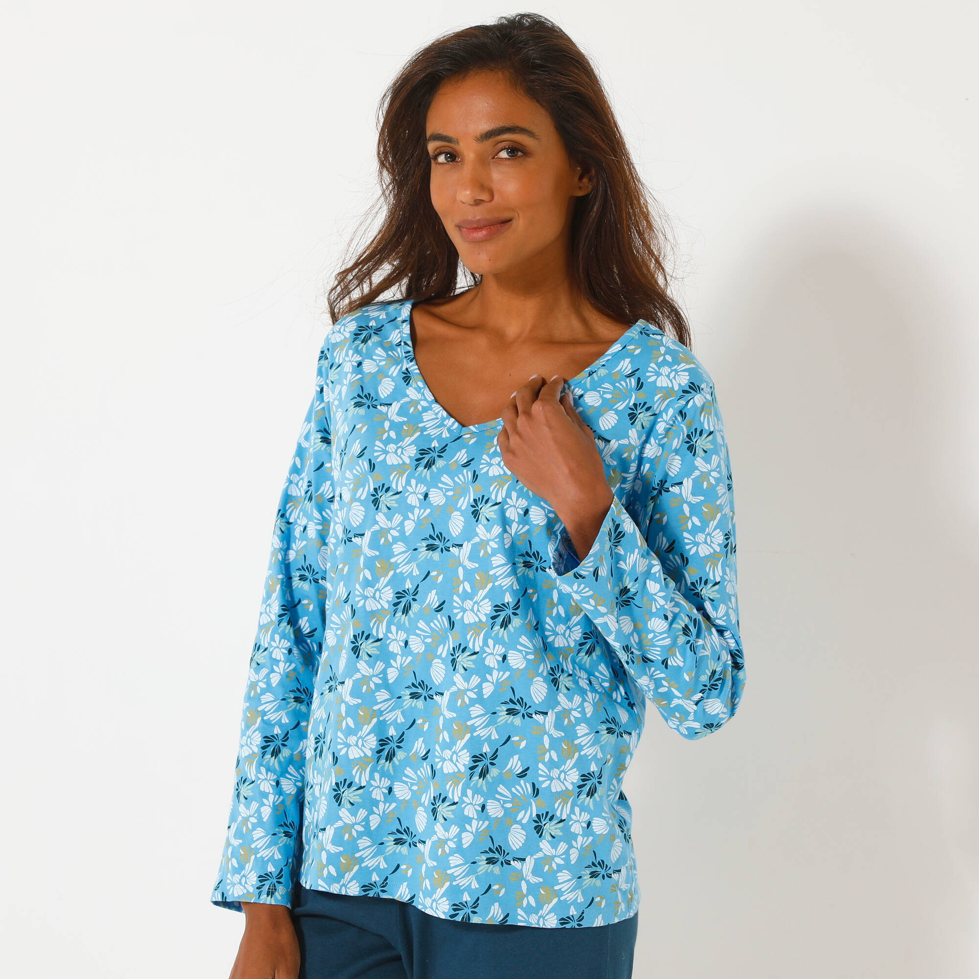 Haut De Pyjama Manches Longues Imprimé Fleuri - Blancheporte