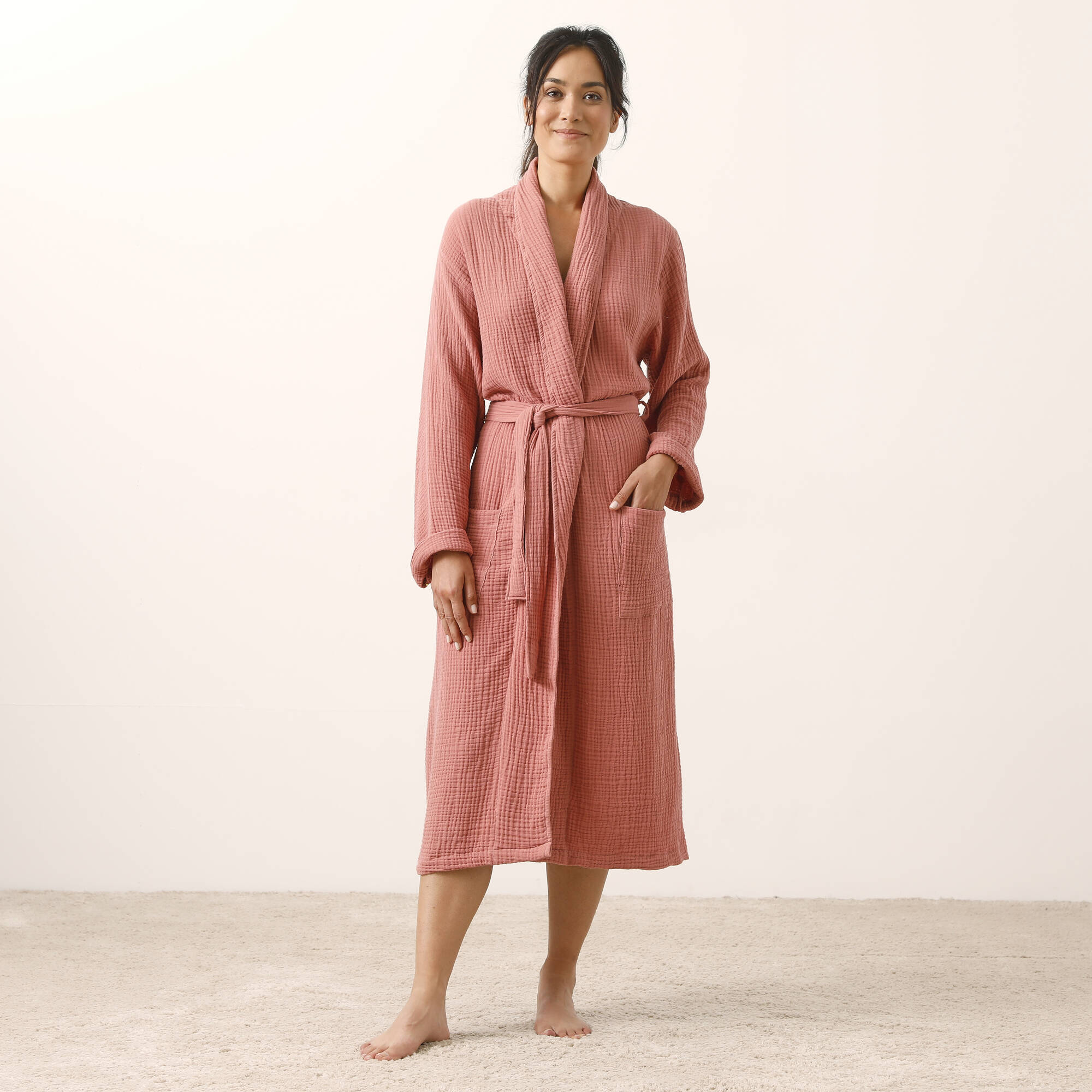 Peignoir uni en triple gaze de coton  - Blancheporte