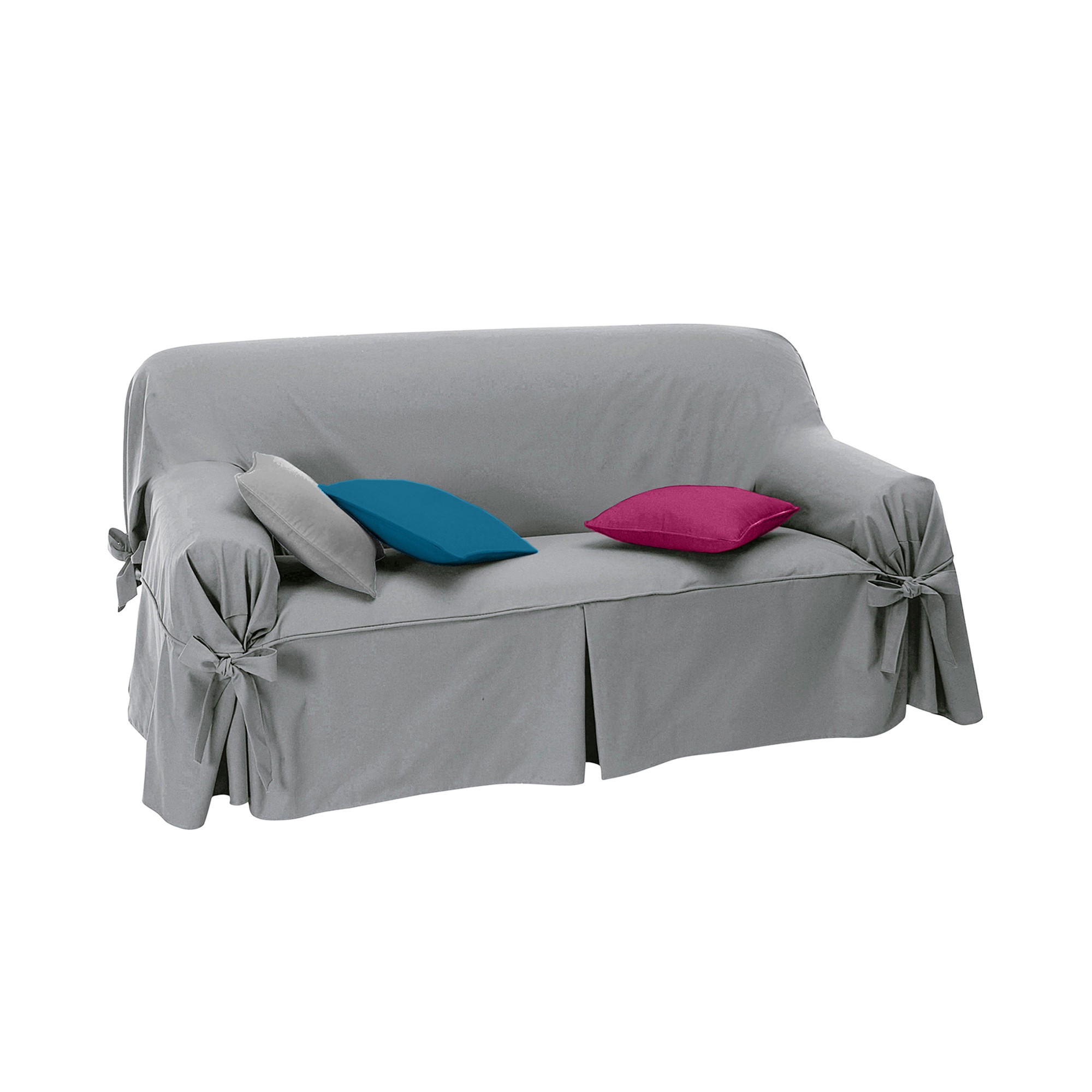 Housse bachette coton uni nouettes fauteuil canapés - Housse Canapé 3 Places - Gris - Colombine