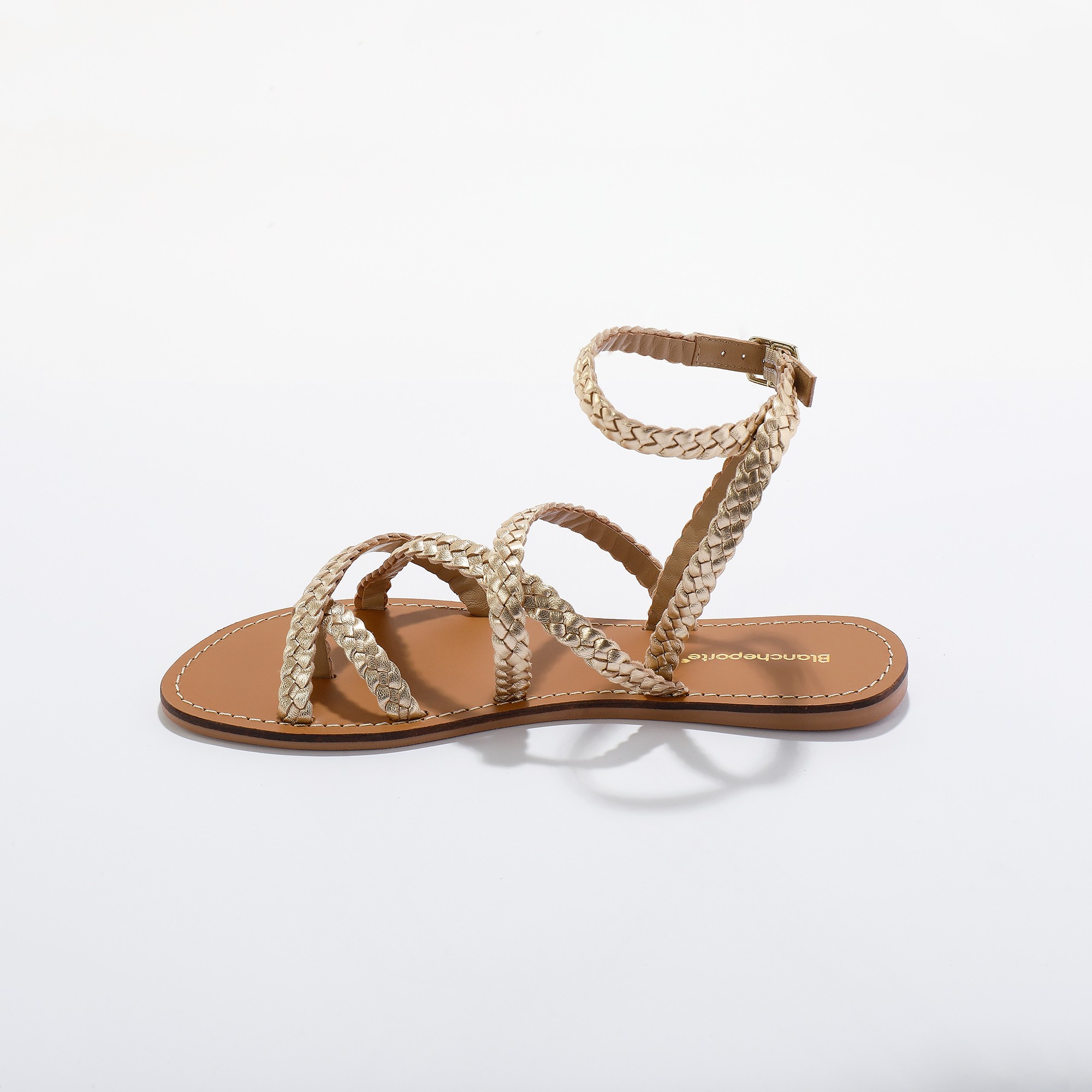 Sandales cuir tressé best sale doré