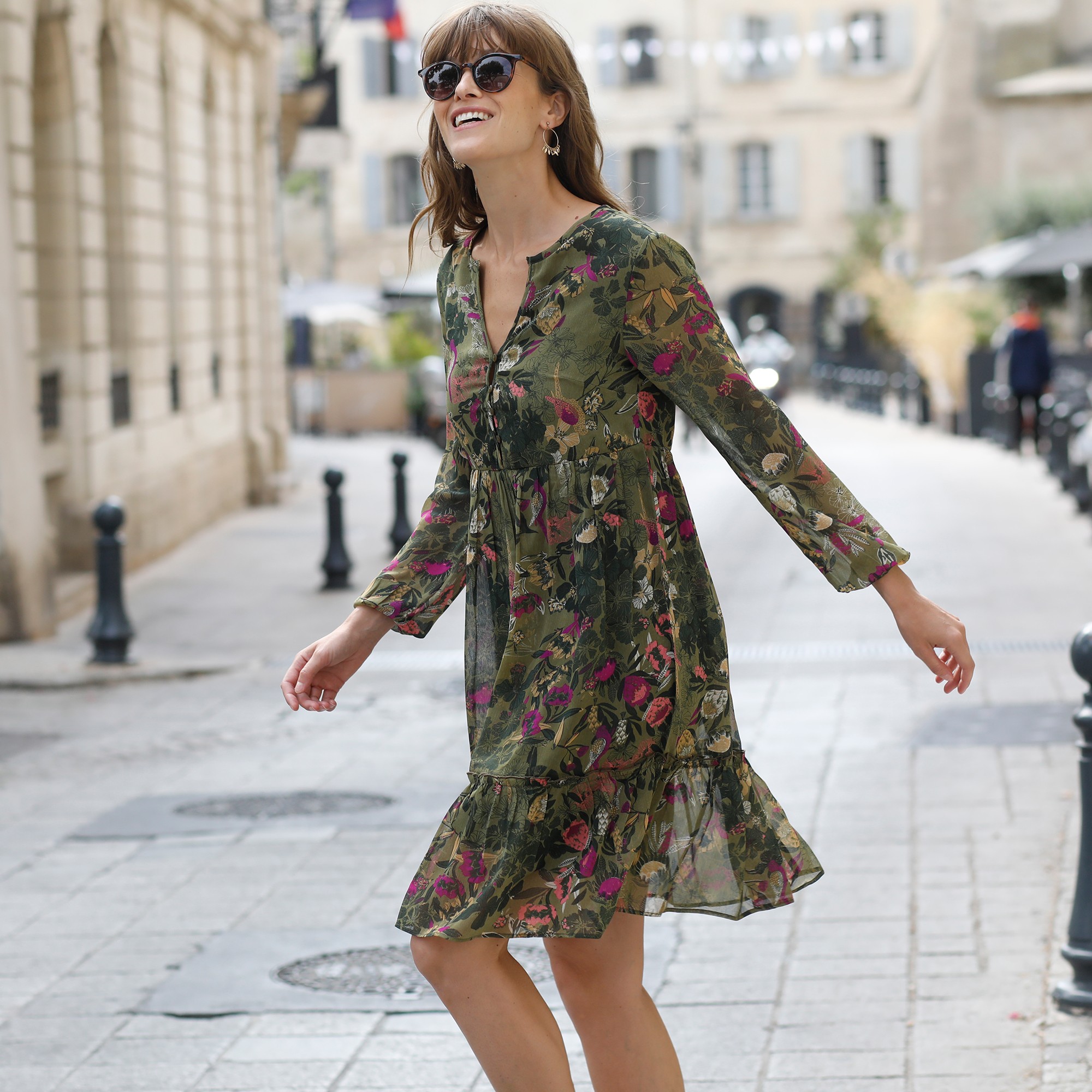 Robe Col Fendu Imprimée, Voile - Blancheporte