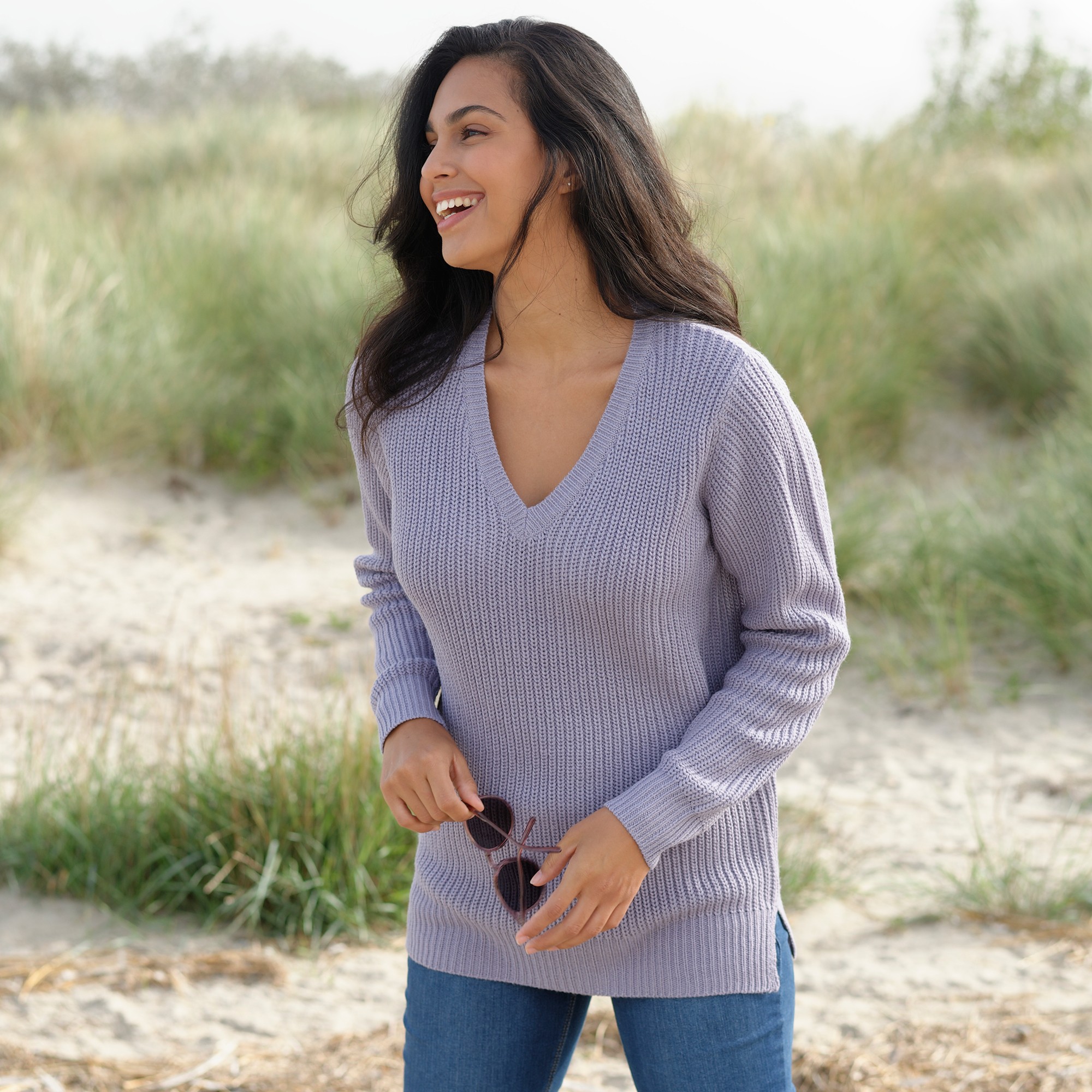 Pull Tunique Col V, Maille Anglaise - Blancheporte