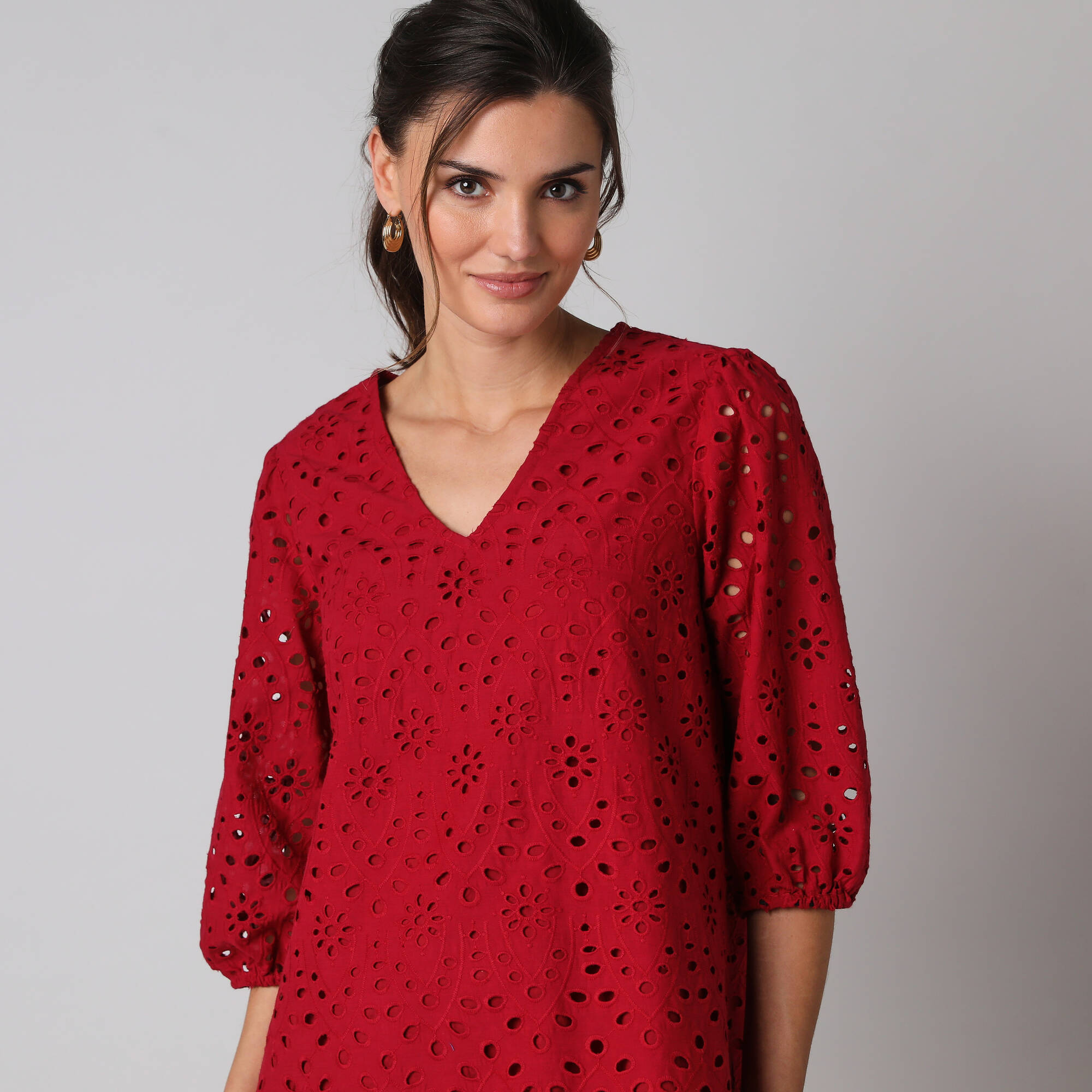 Robe broderie anglaise manches 3/4 - Blancheporte