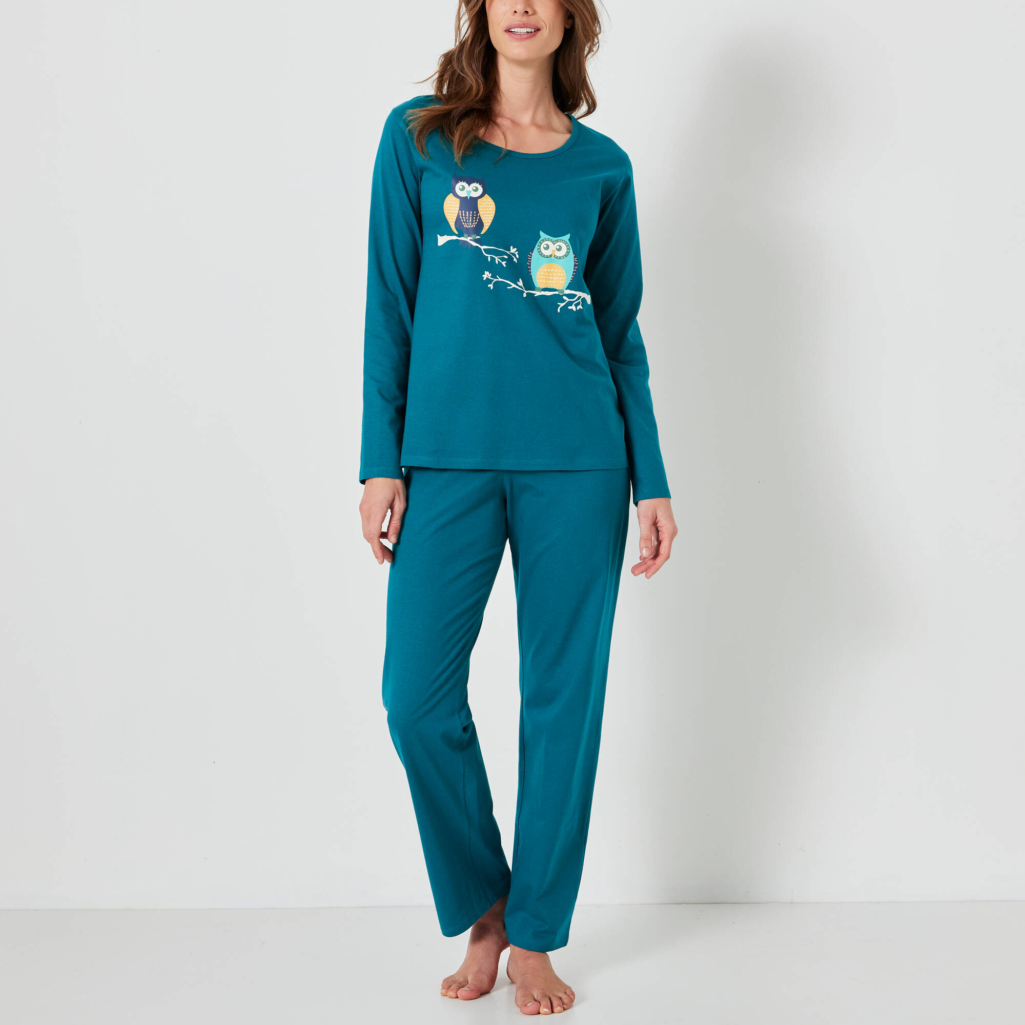 Pyjama en coton imprimé hiboux manches longues  - Blancheporte