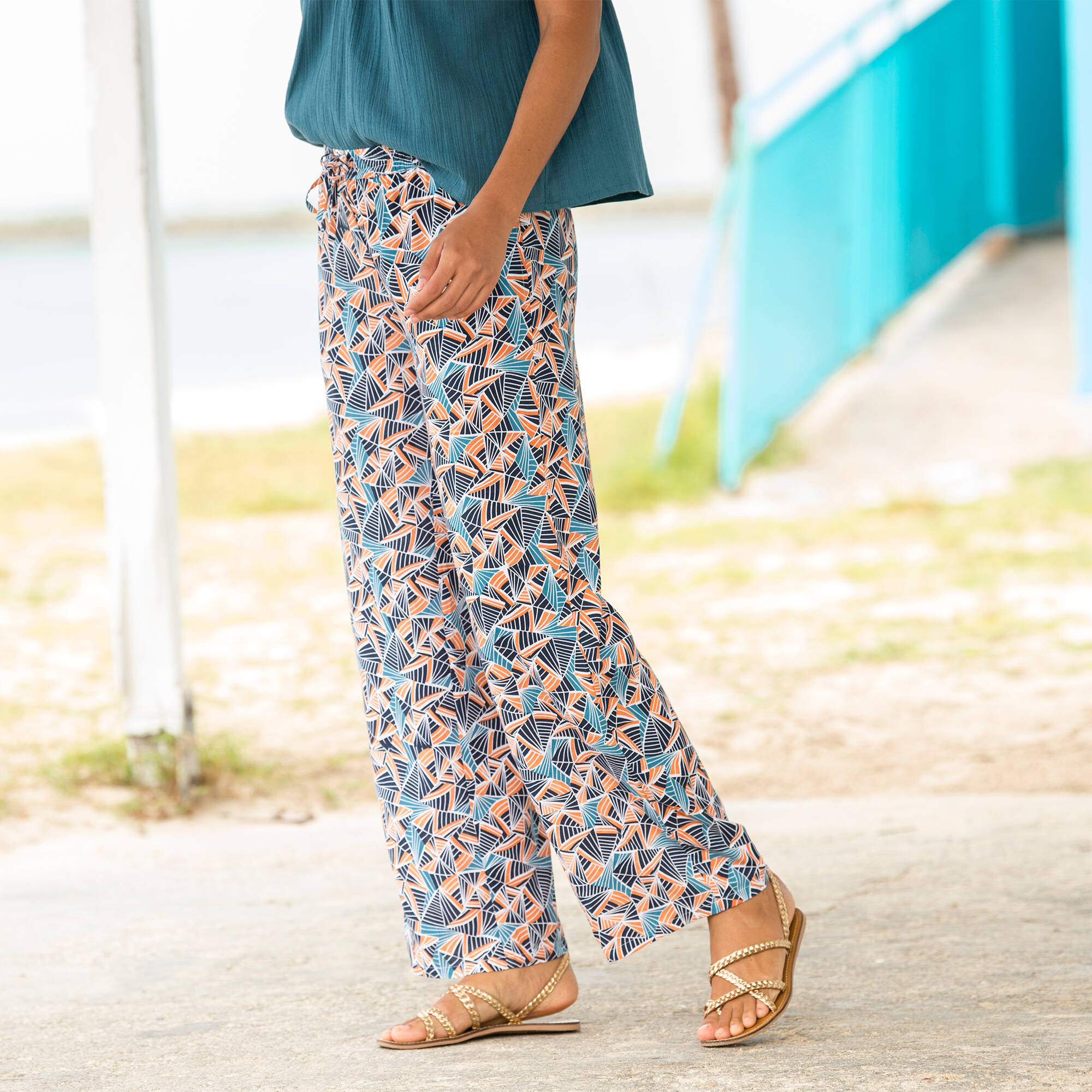 Pantalon fluide imprimé, taille élastiquée - Blancheporte