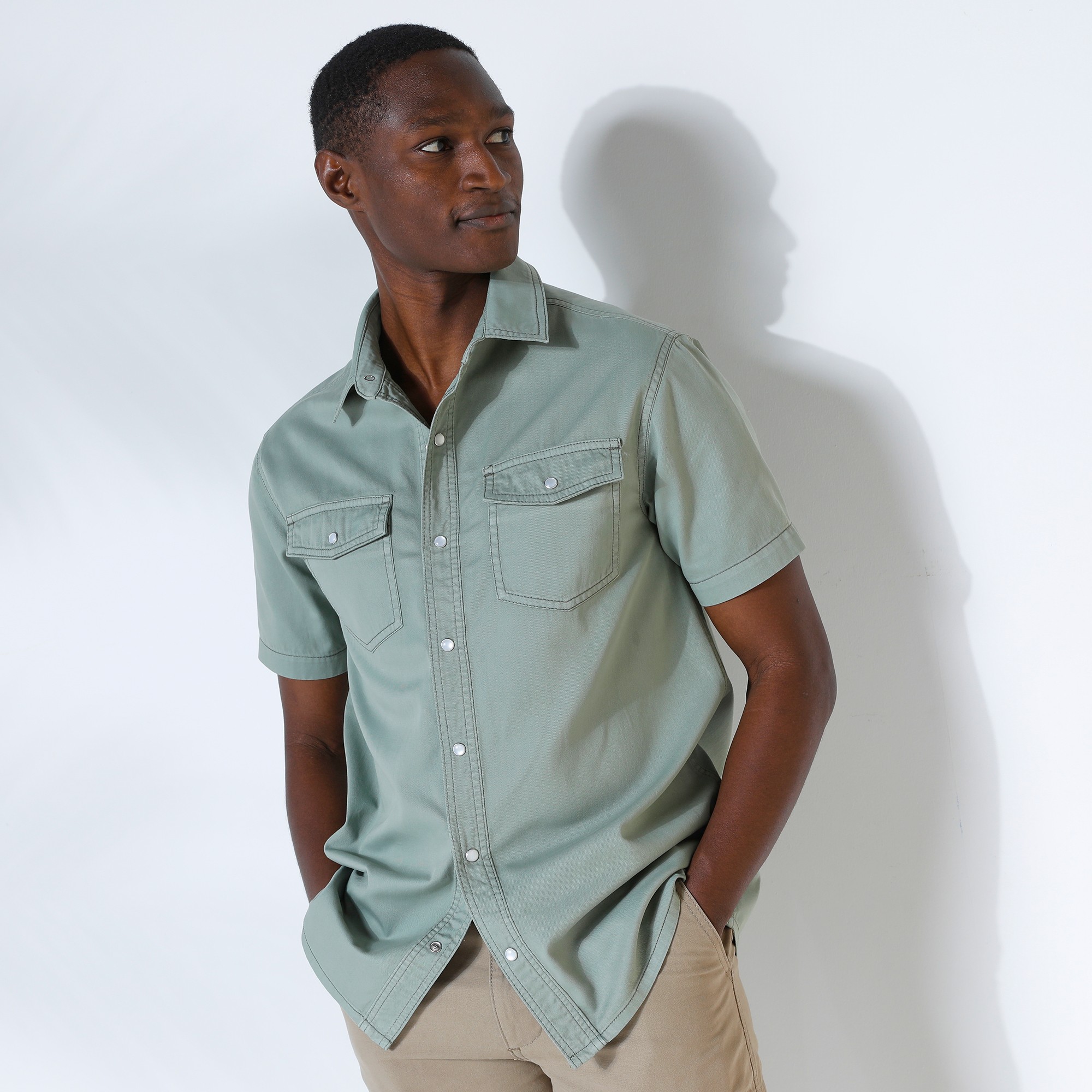 Chemise Pressionnée Manches Courtes En Jean - Blancheporte