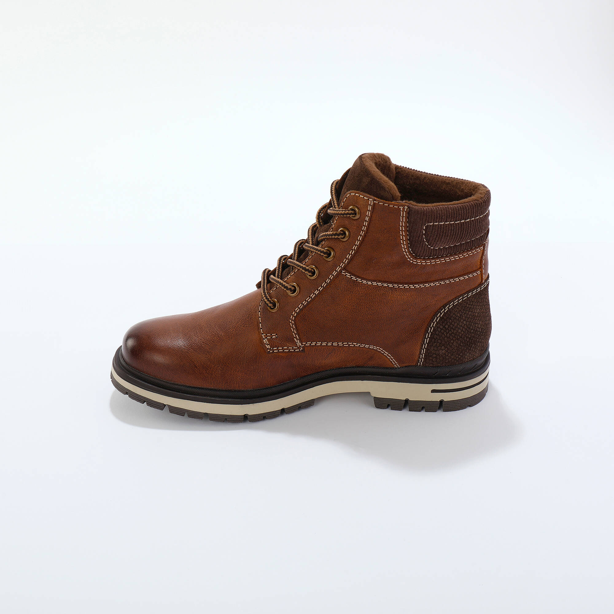 Bottines montantes à lacets cuir et velours - Blancheporte