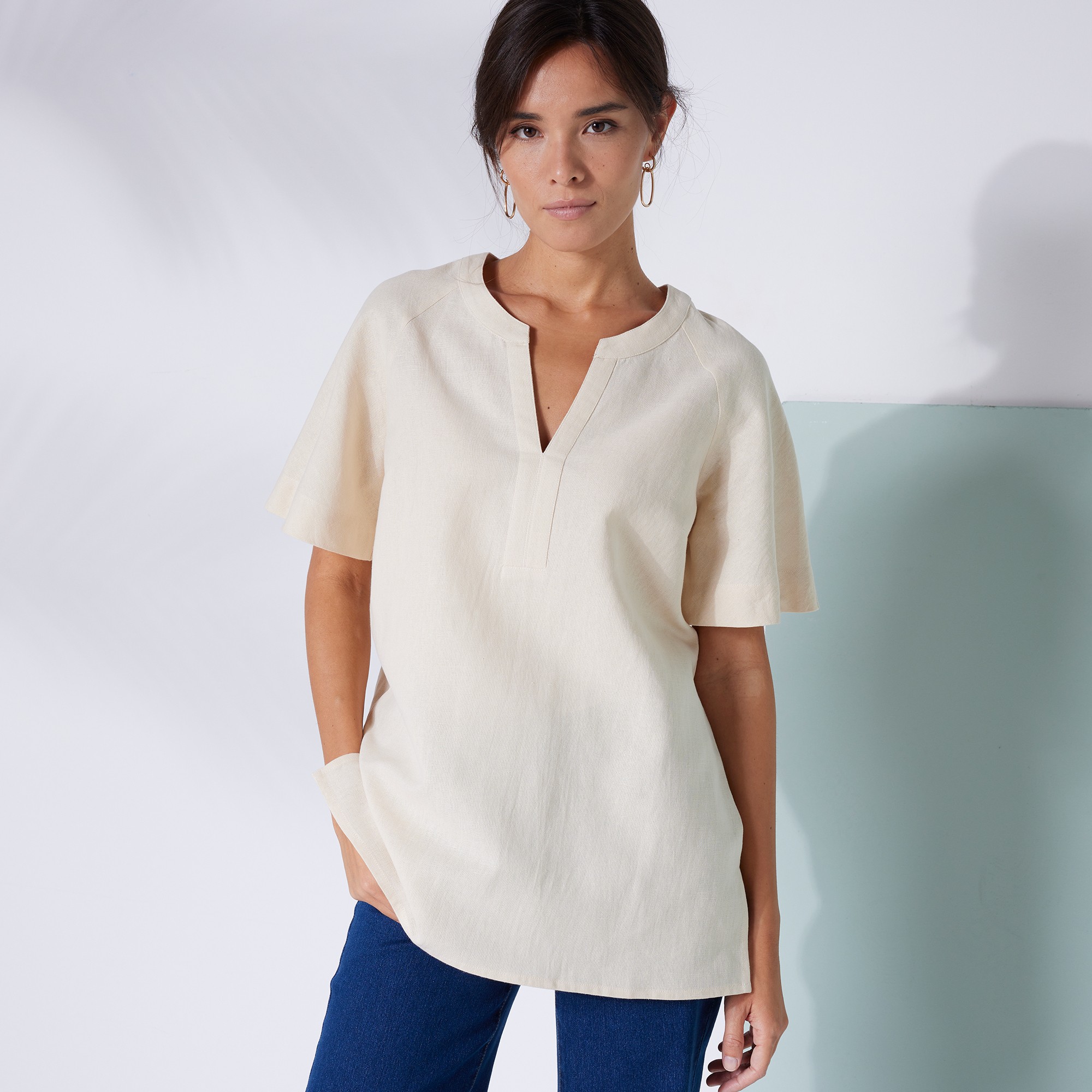 Tunique Légère Lin-coton, Col Tunisien - Blancheporte