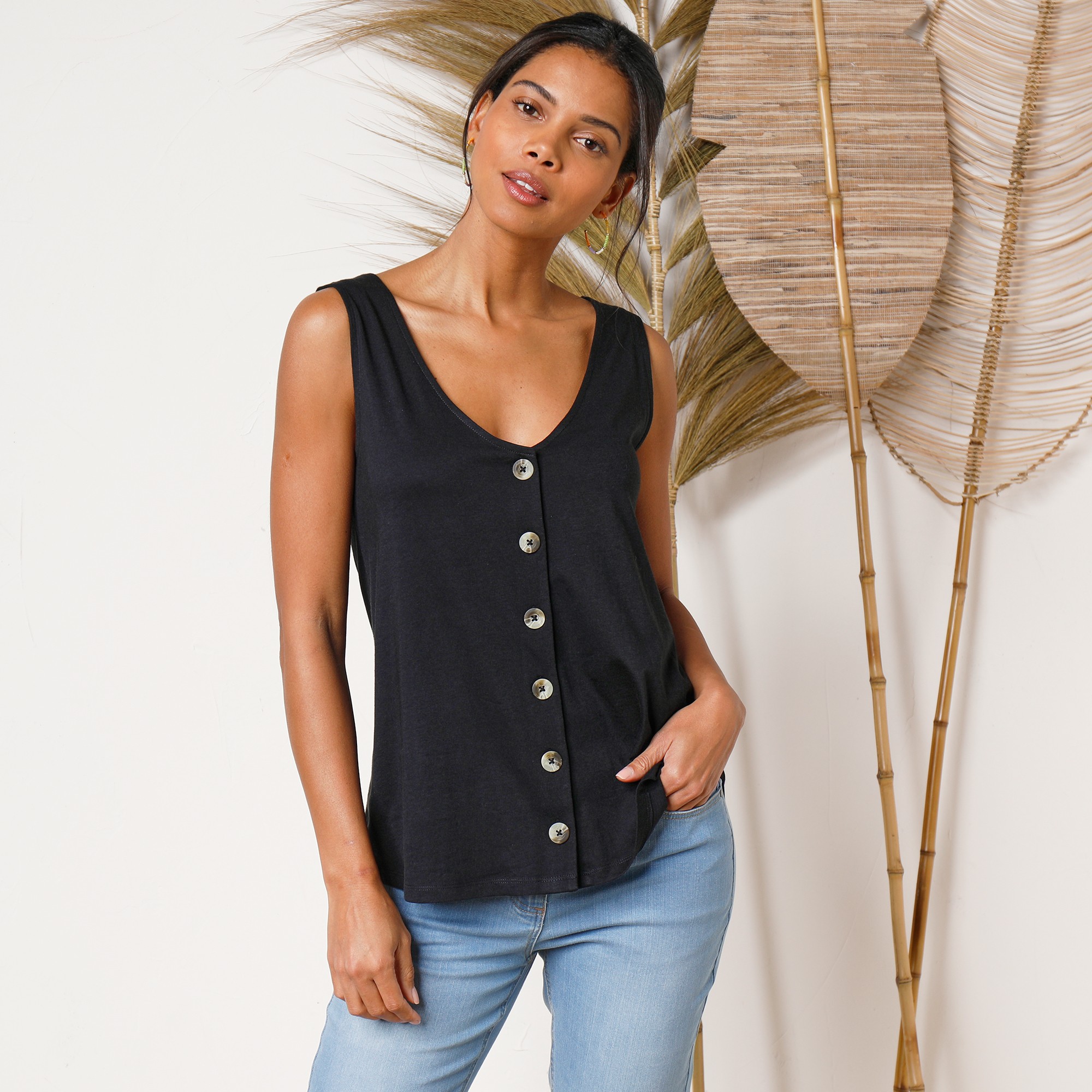 Débardeur Boutonné Uni - Blancheporte