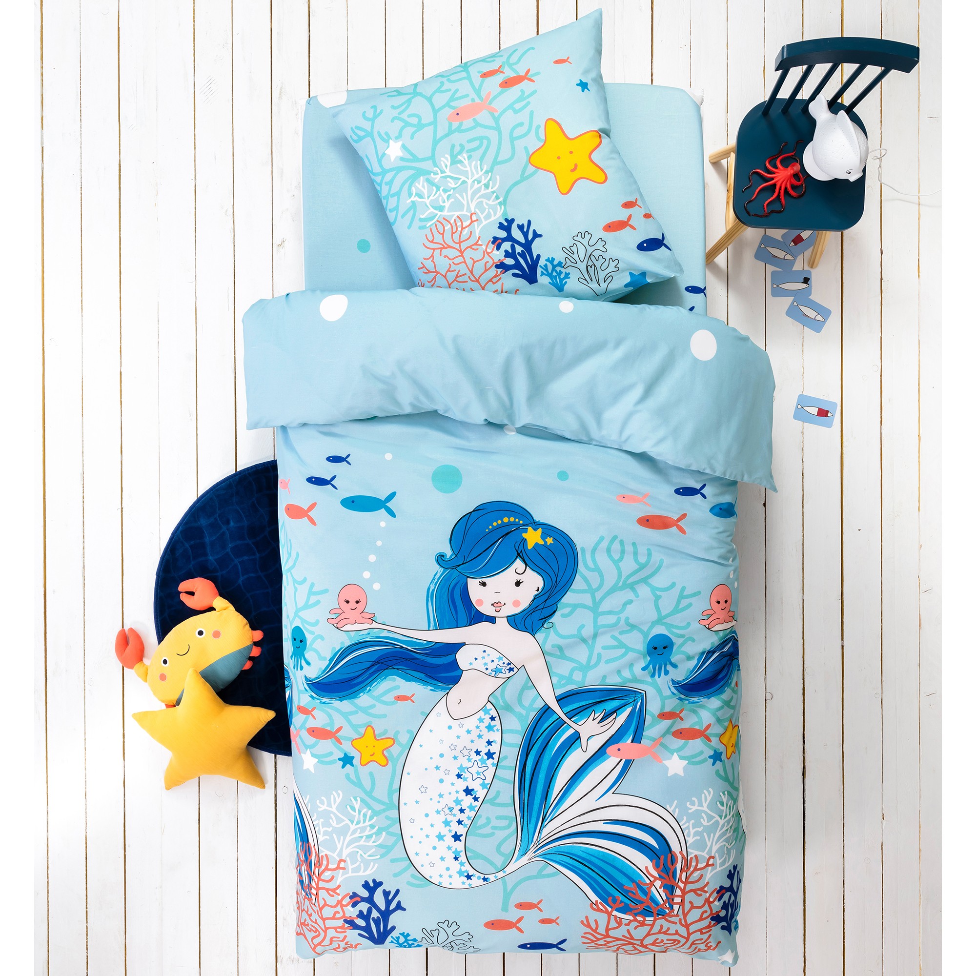 Linge de lit enfant à motifs sirènes Doris 1 personne - coton - Housse De Couette 1 Personneonne : 1