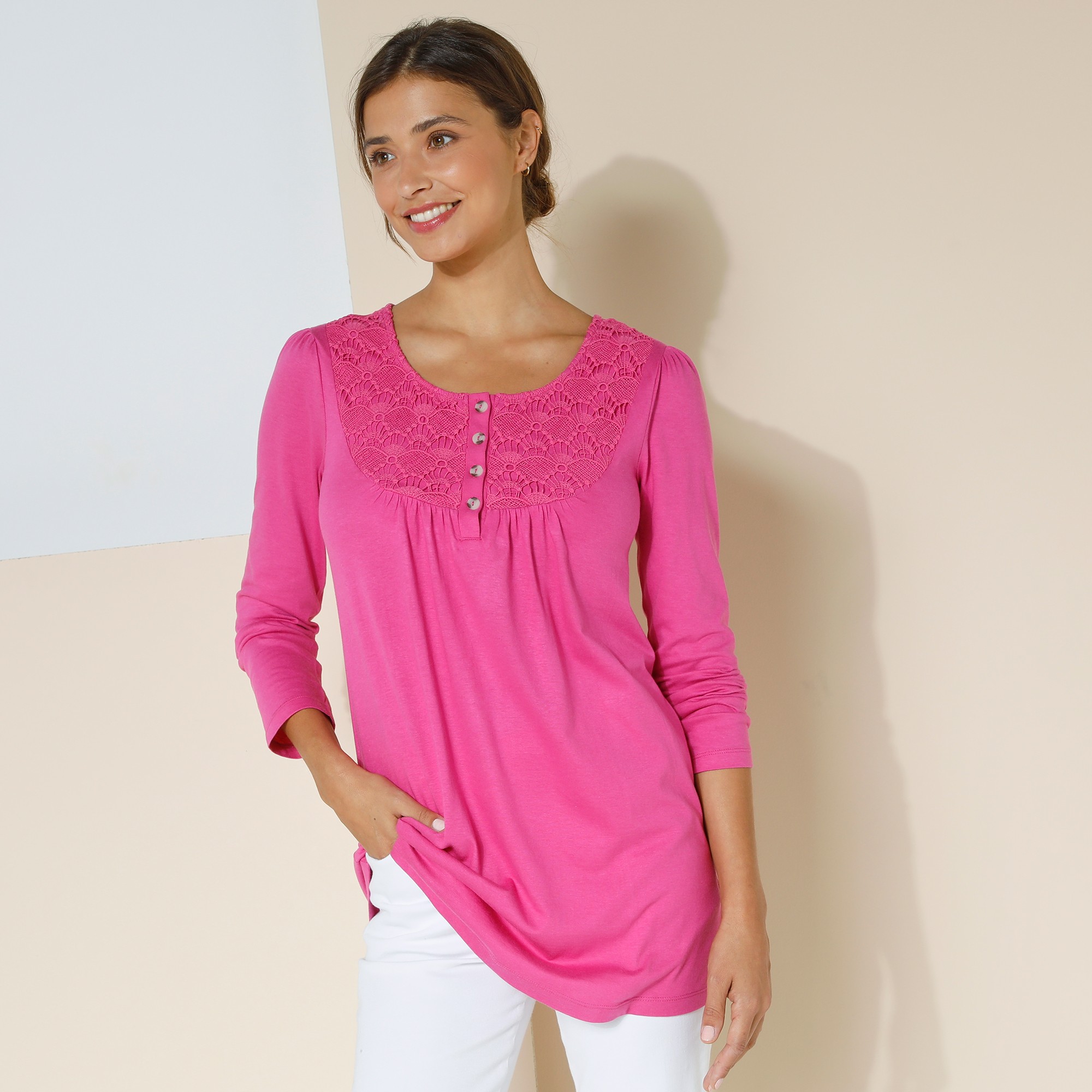 Tunique Macramé Manches Longues - Blancheporte