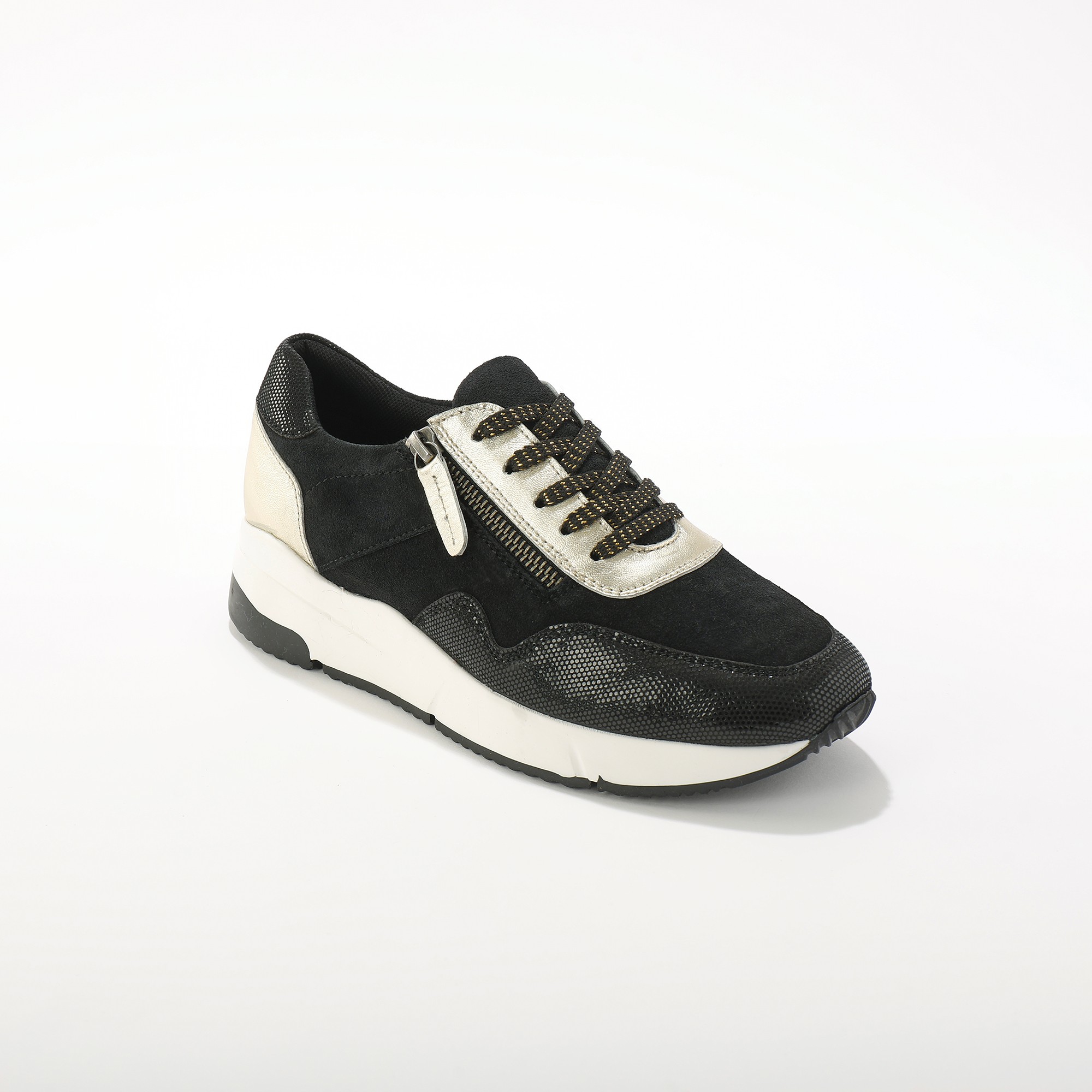 Sneakers À Lacets Zippées En Cuir - Blancheporte