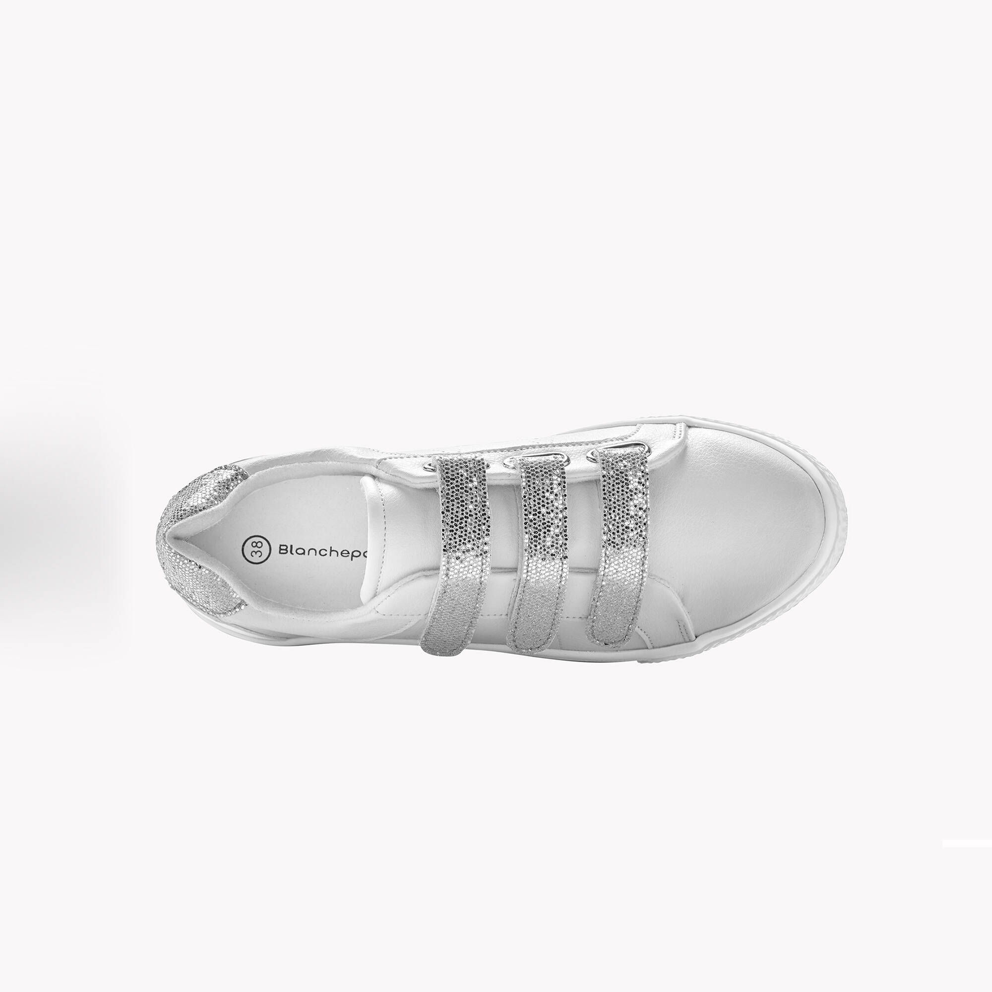 Tennis scratchees a paillettes blanc argente blanc Blancheporte