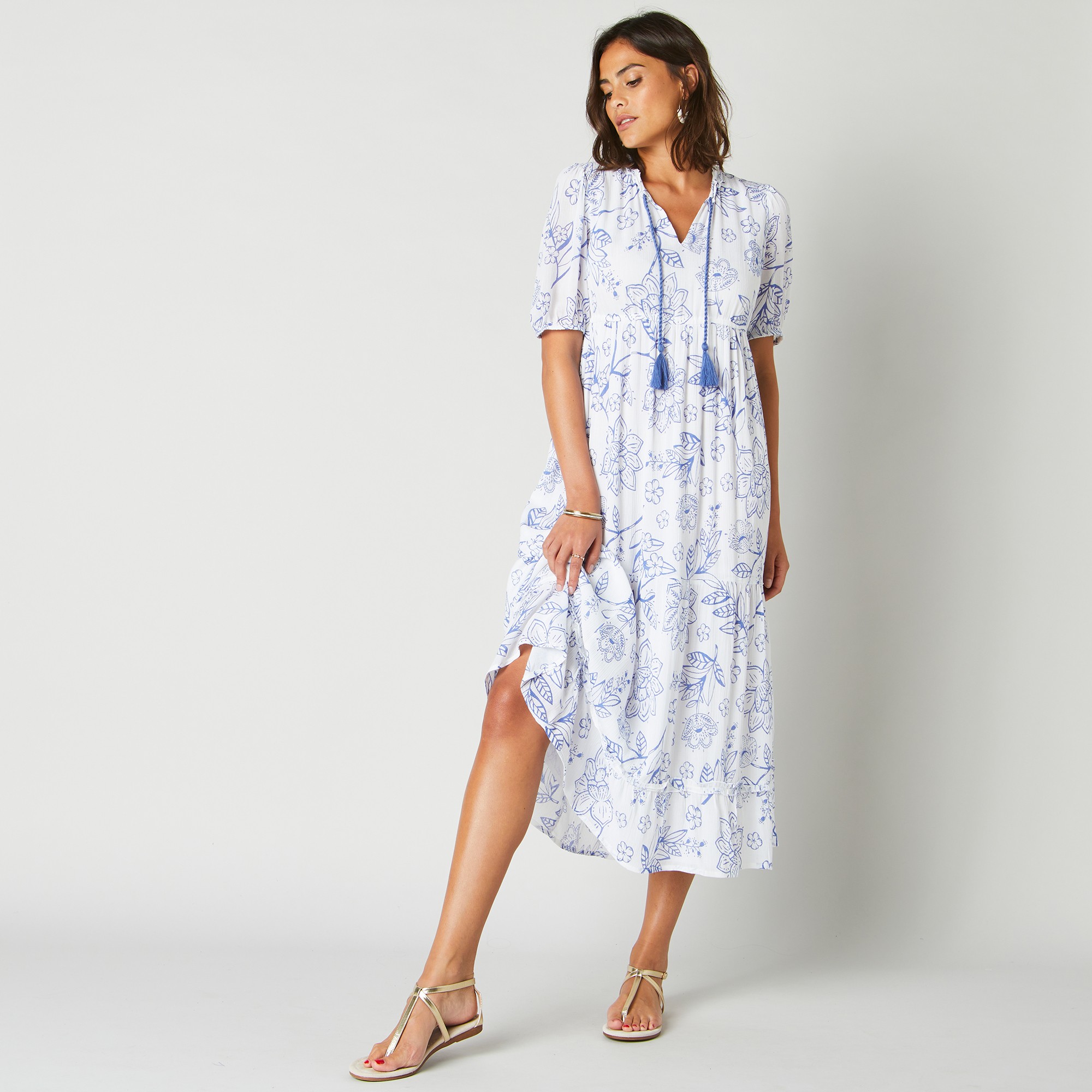 Robe Longue Volantée Imprimée - Lora Zellini