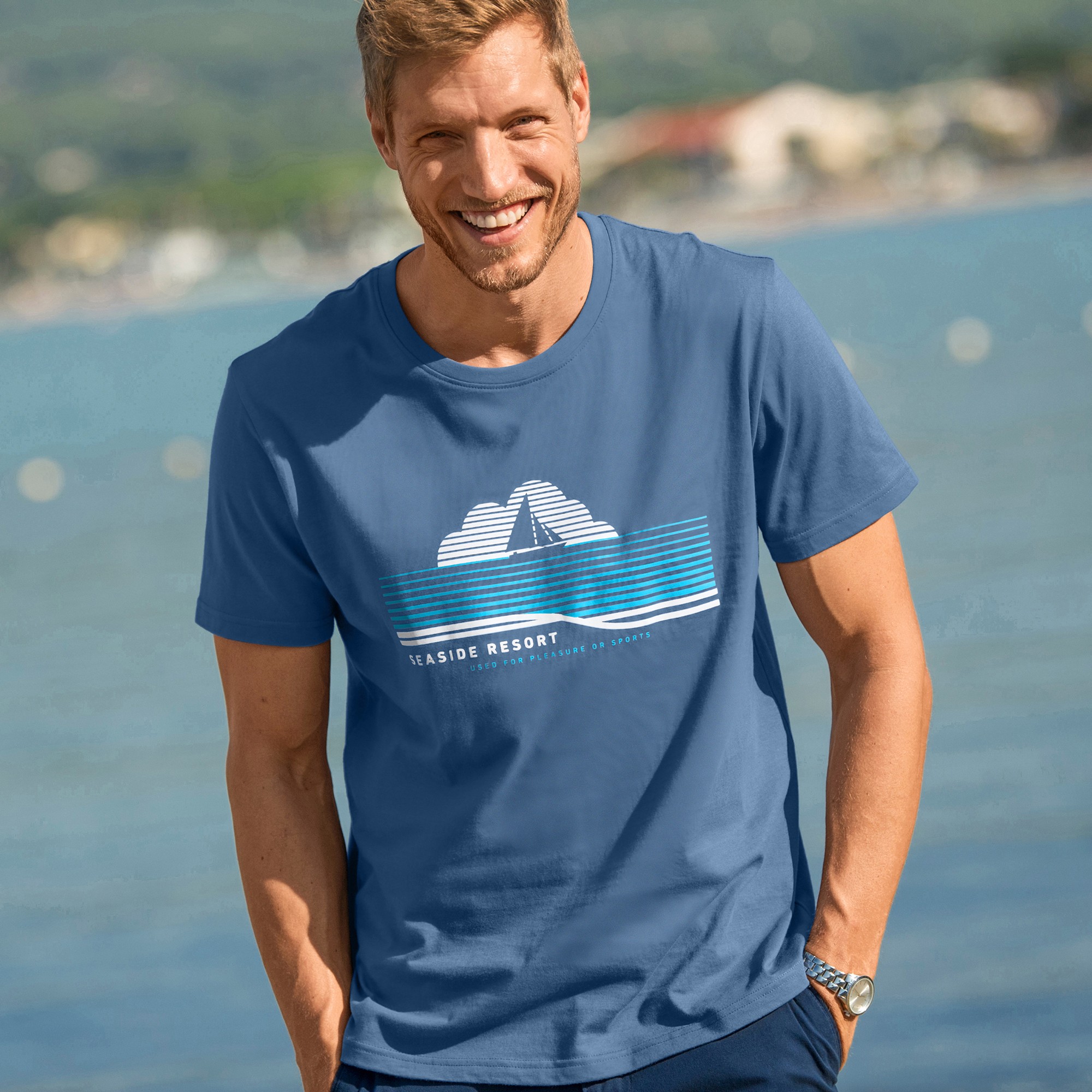 T-shirt Col Rond Motif Placé Manches Courtes - Blancheporte