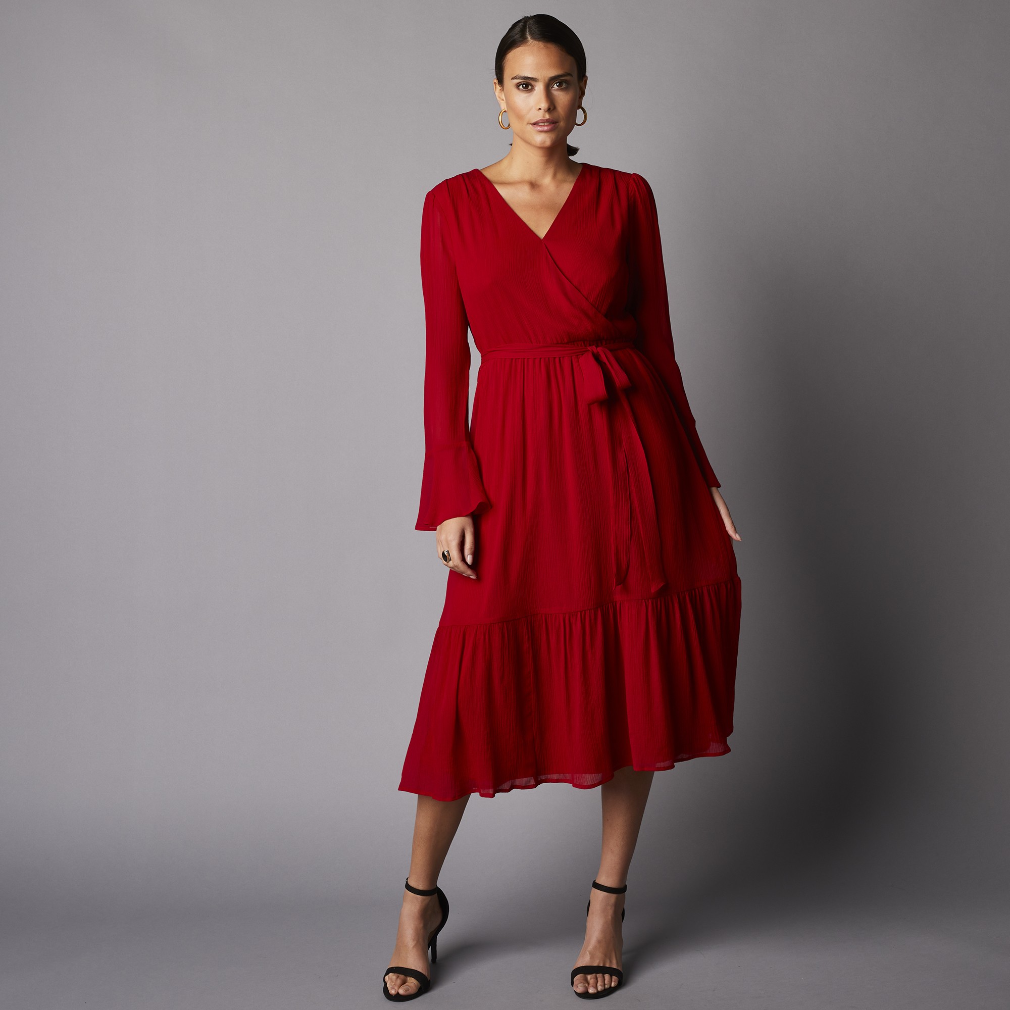 Robe Longue Volantée Manches Longues, En Voile Créponné - Blancheporte