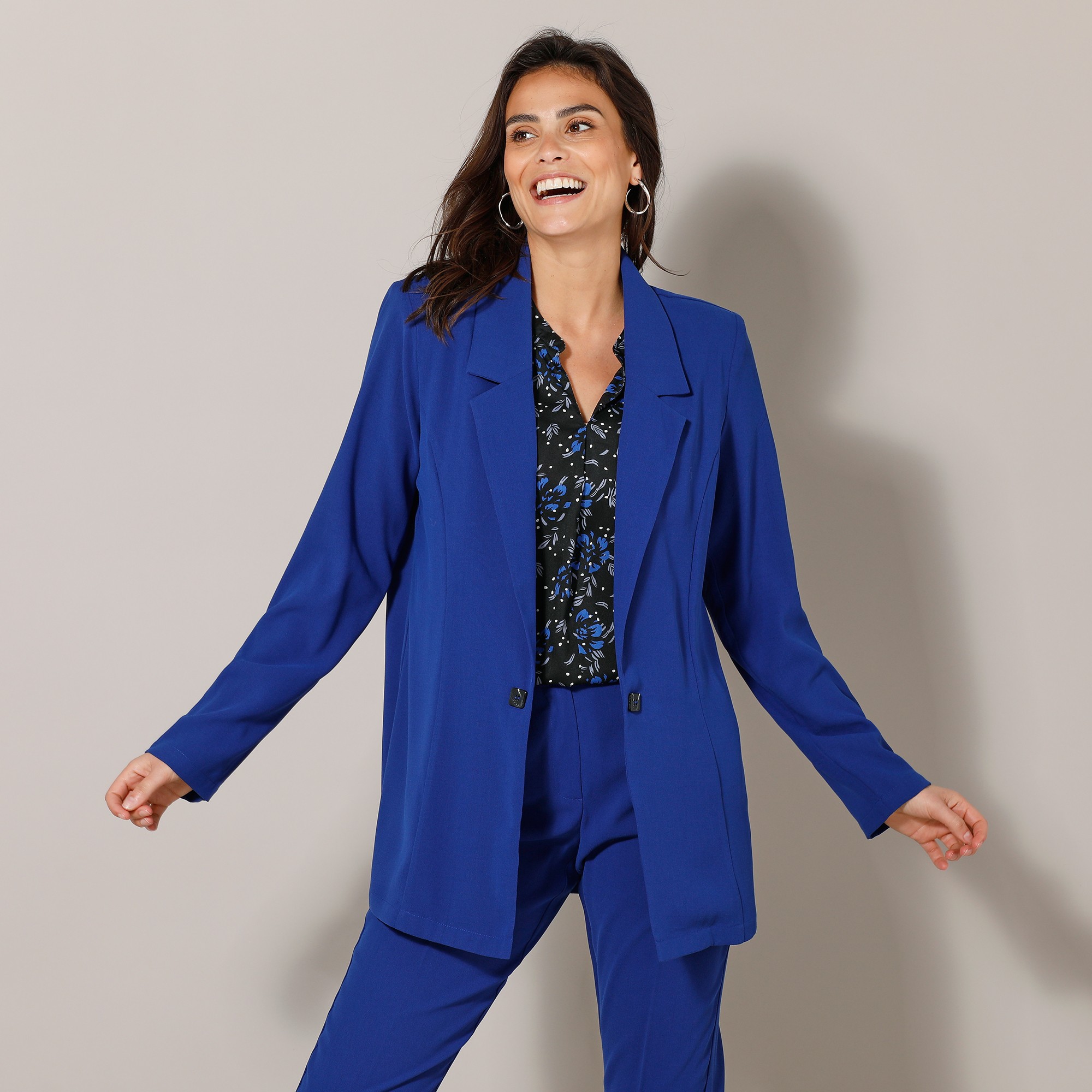 Veste blazer fluide manches longues bleu dur Blancheporte