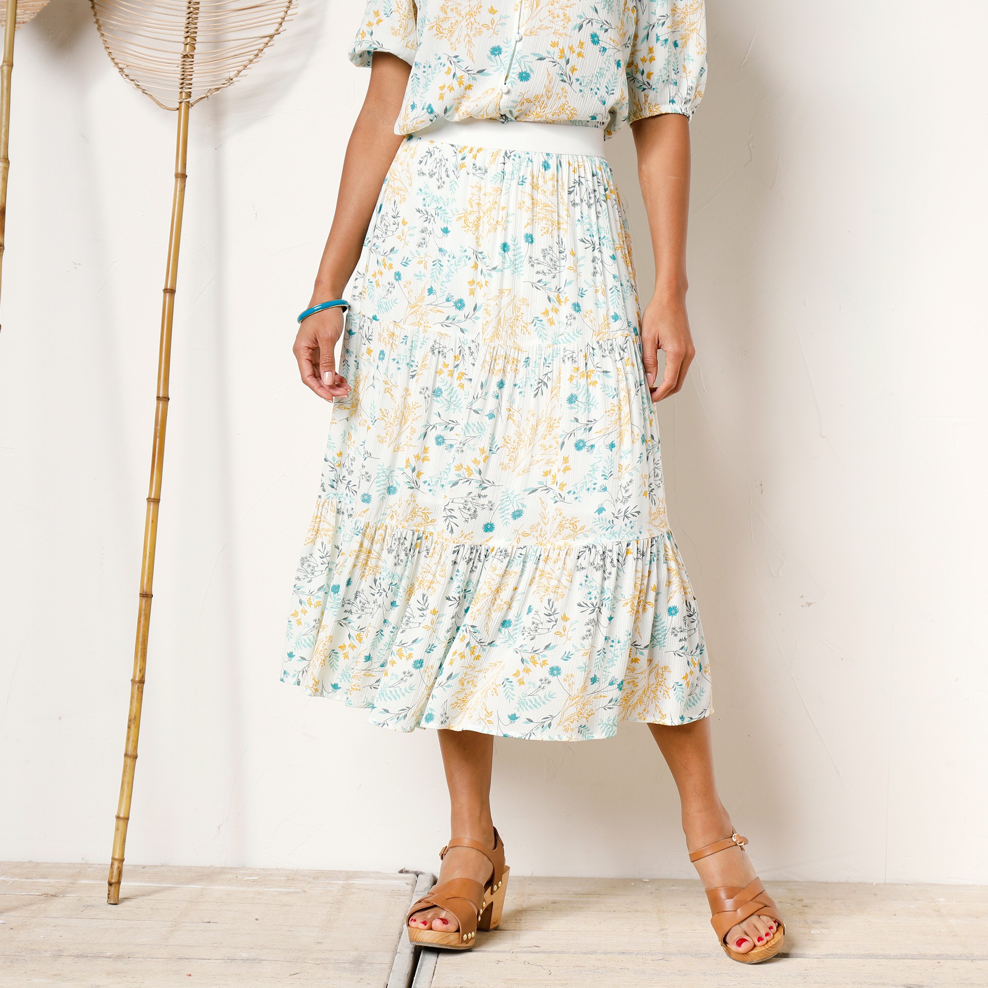 Jupon Court Volanté Imprimé Fleuri, Crépon - Blancheporte