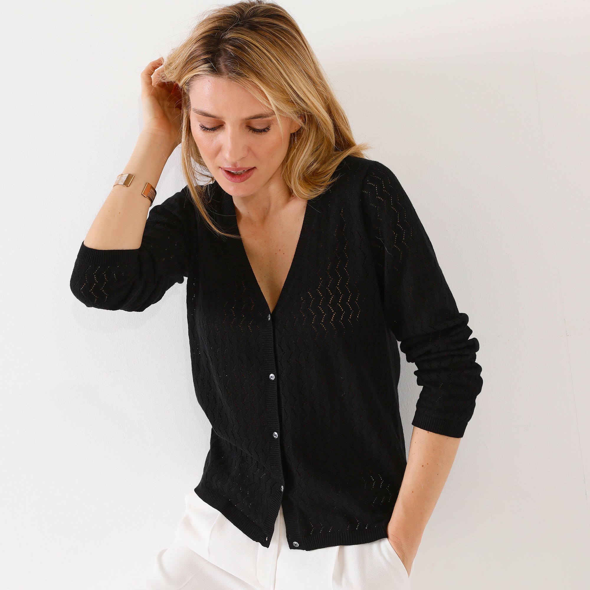 Gilet Boutonné, Maille Pointelle - Blancheporte