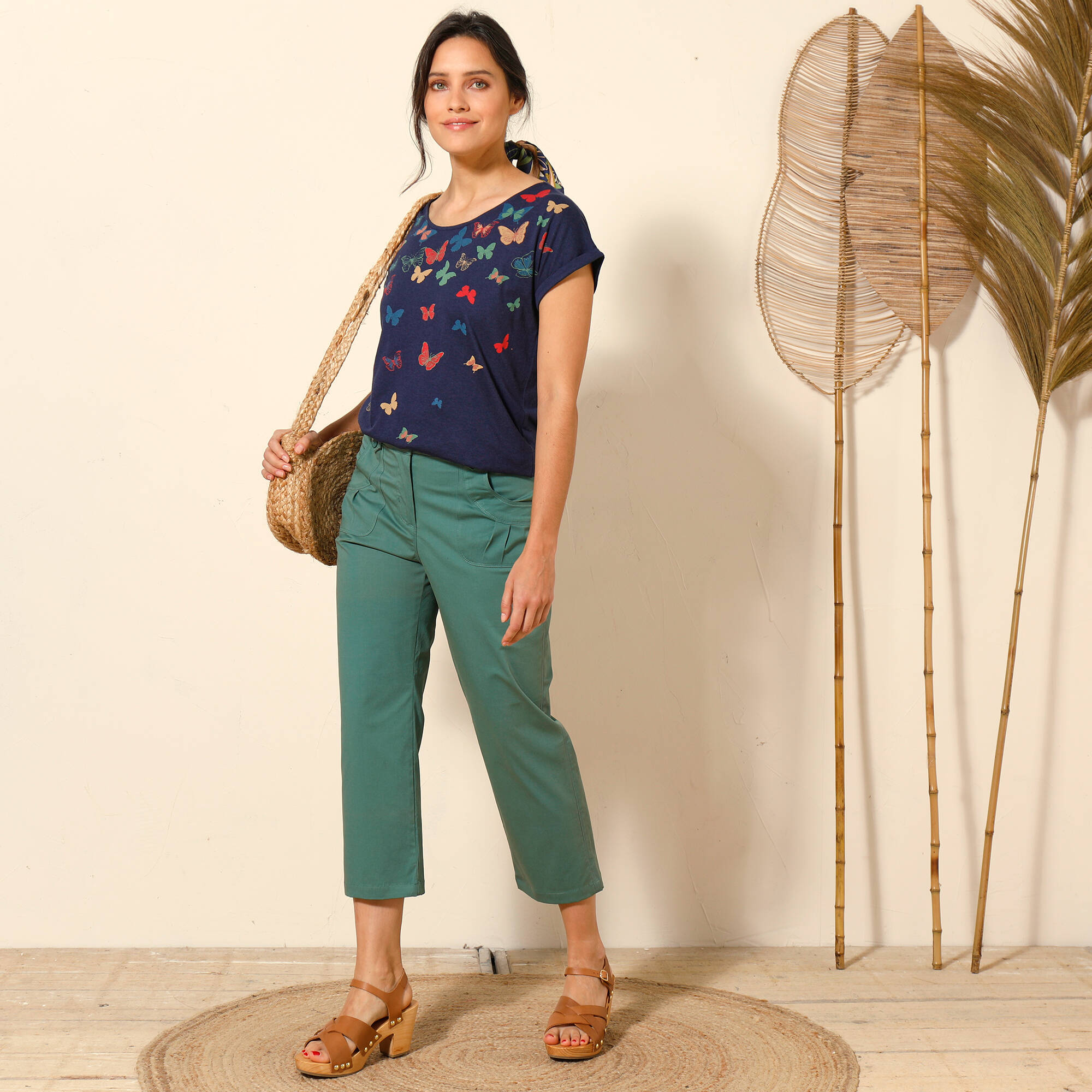 Pantacourt droit stretch, kaki foncé Blancheporte