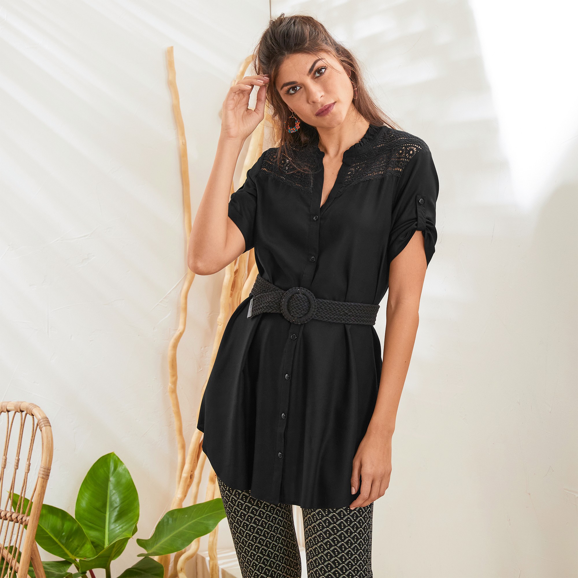 Tunique Boutonnée Macramé Unie - Blancheporte