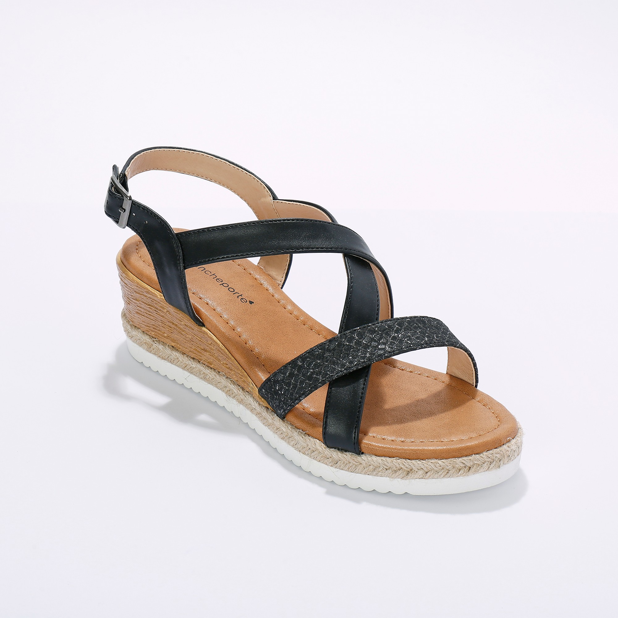 Sandales À Brides Fantaisie Compensées Effet Bois - Blancheporte