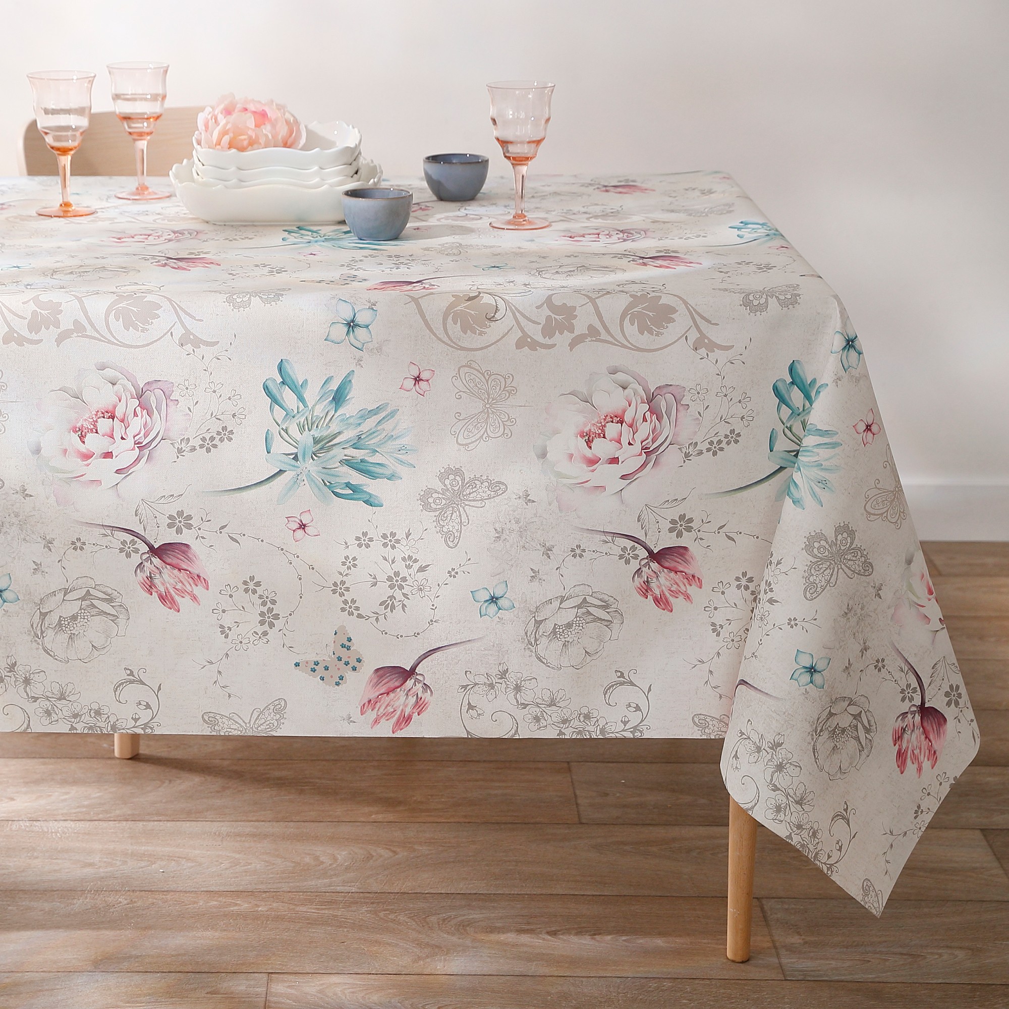 Nappe Toile Cirée Grainée Imprimé Romantique - Blancheporte
