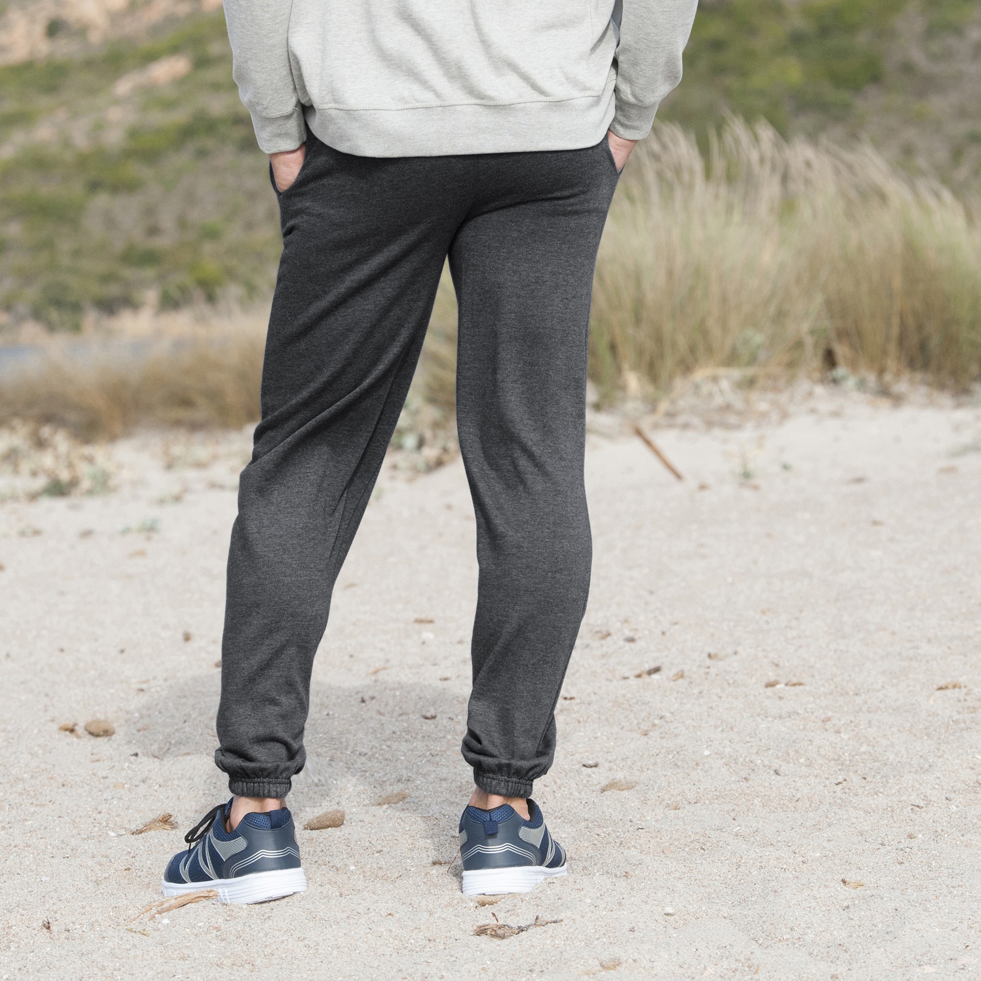 Pantalon jogging Molleton Fitness avec bandes sur le côté Lin / Blanc  Glacier Homme