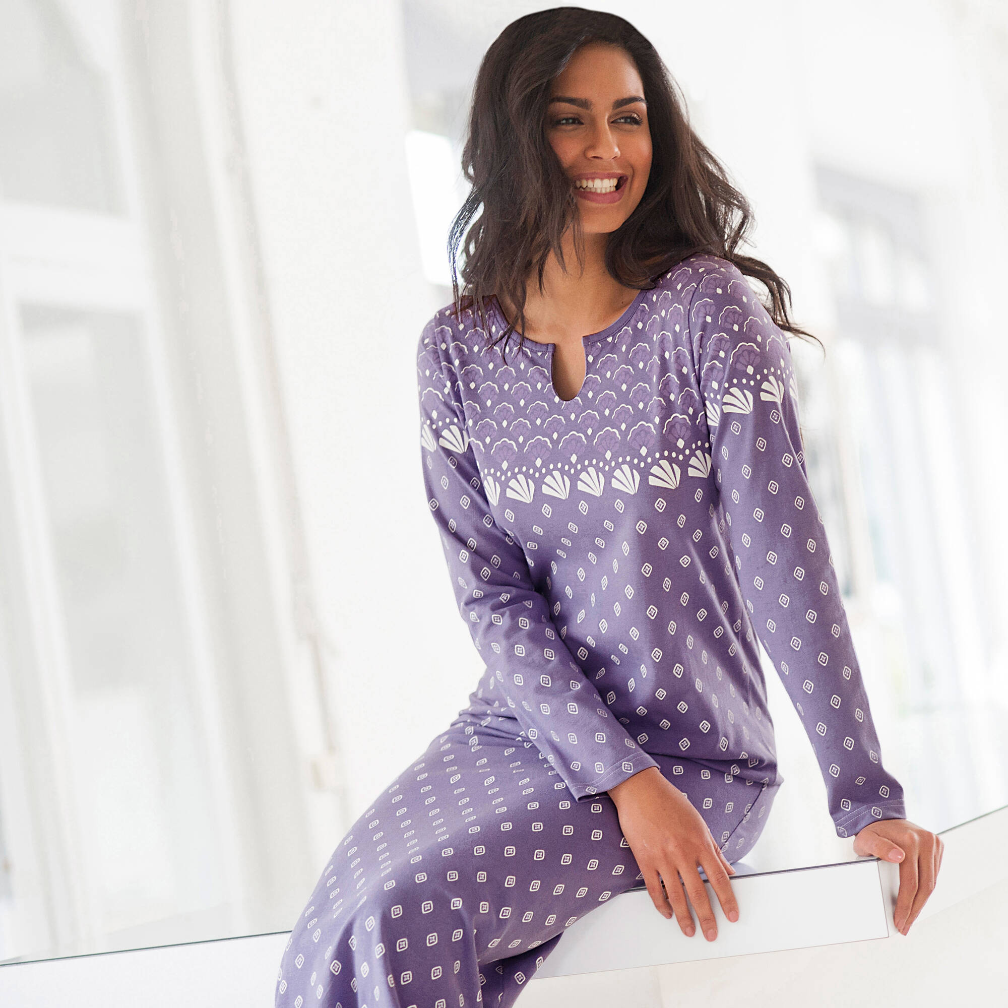 Chemise de nuit manches longues jersey coton
