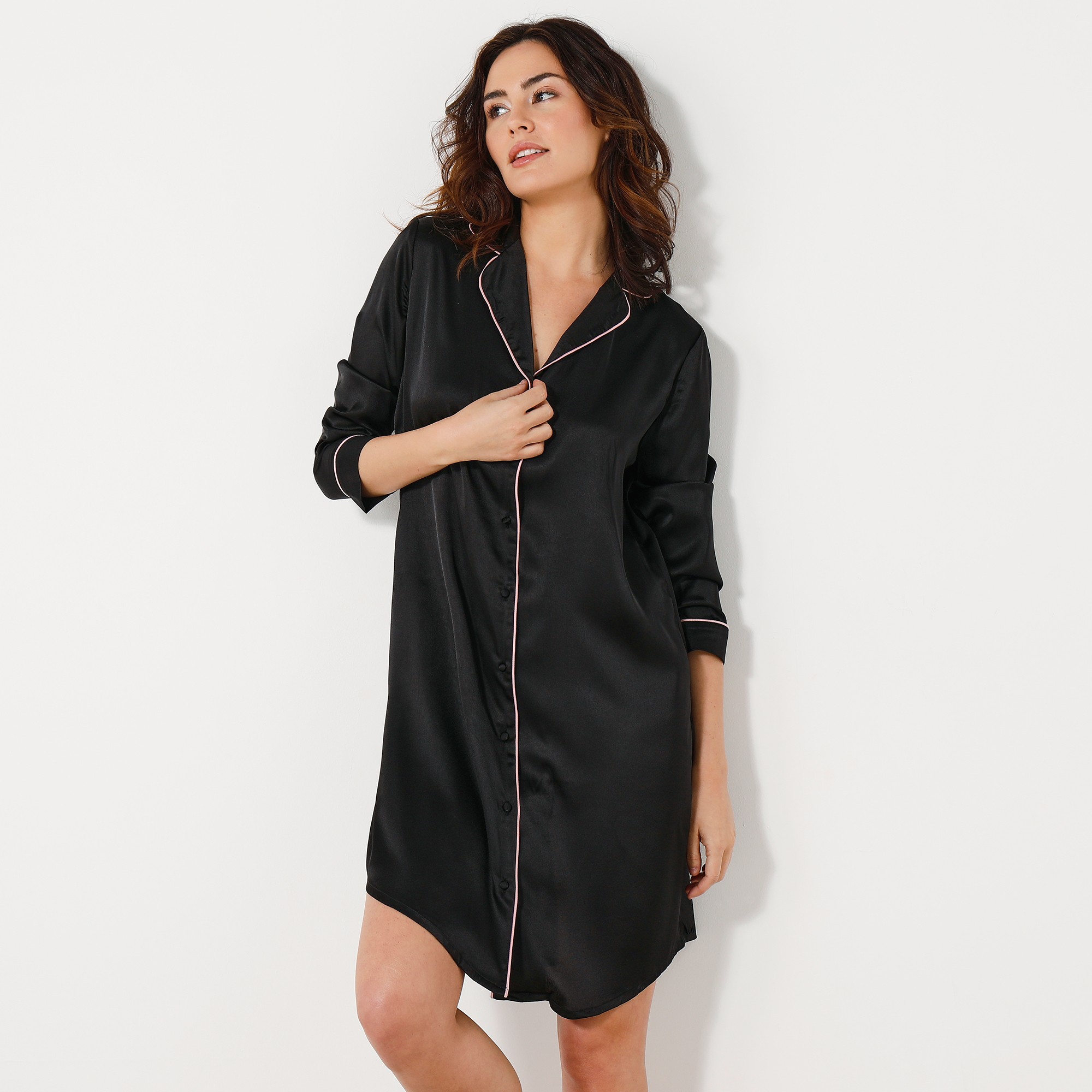 Chemise De Nuit Forme Liquette En Satin Uni - Blancheporte