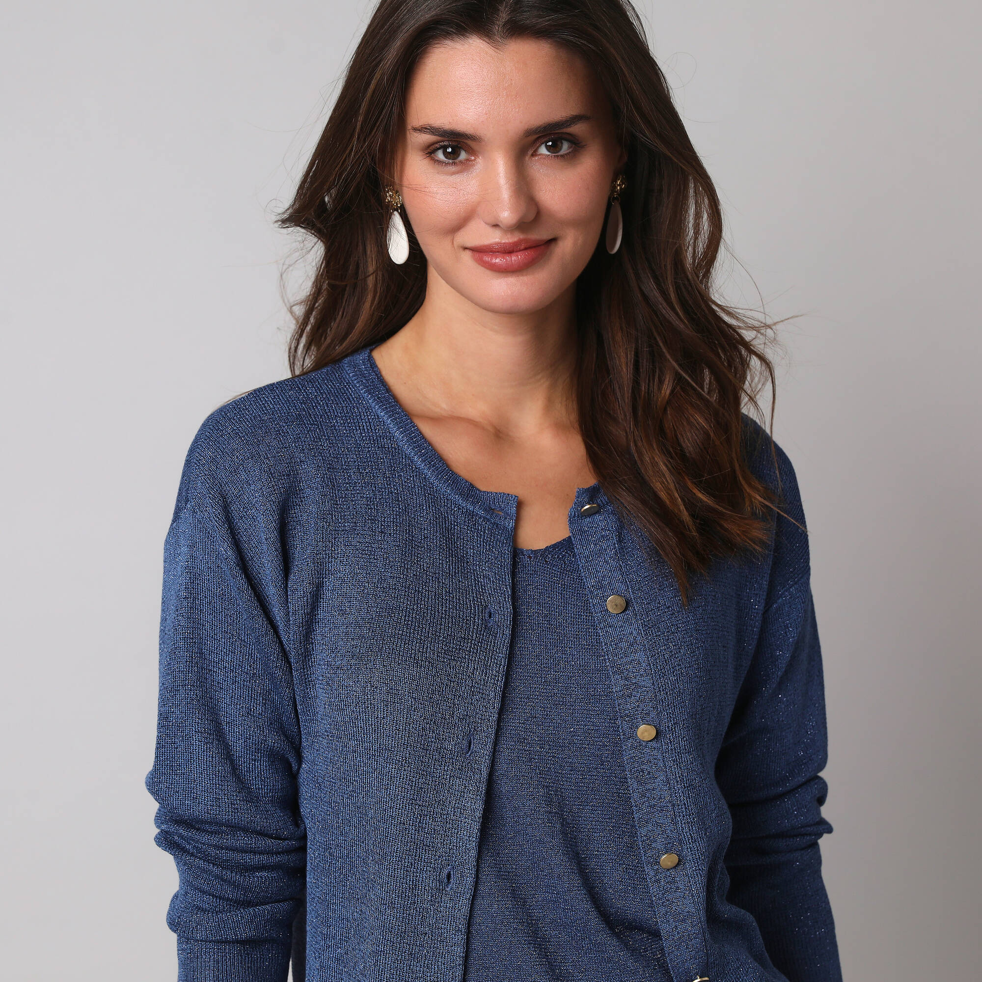 Gilet fine maille et fil brillant, manches longues - Blancheporte