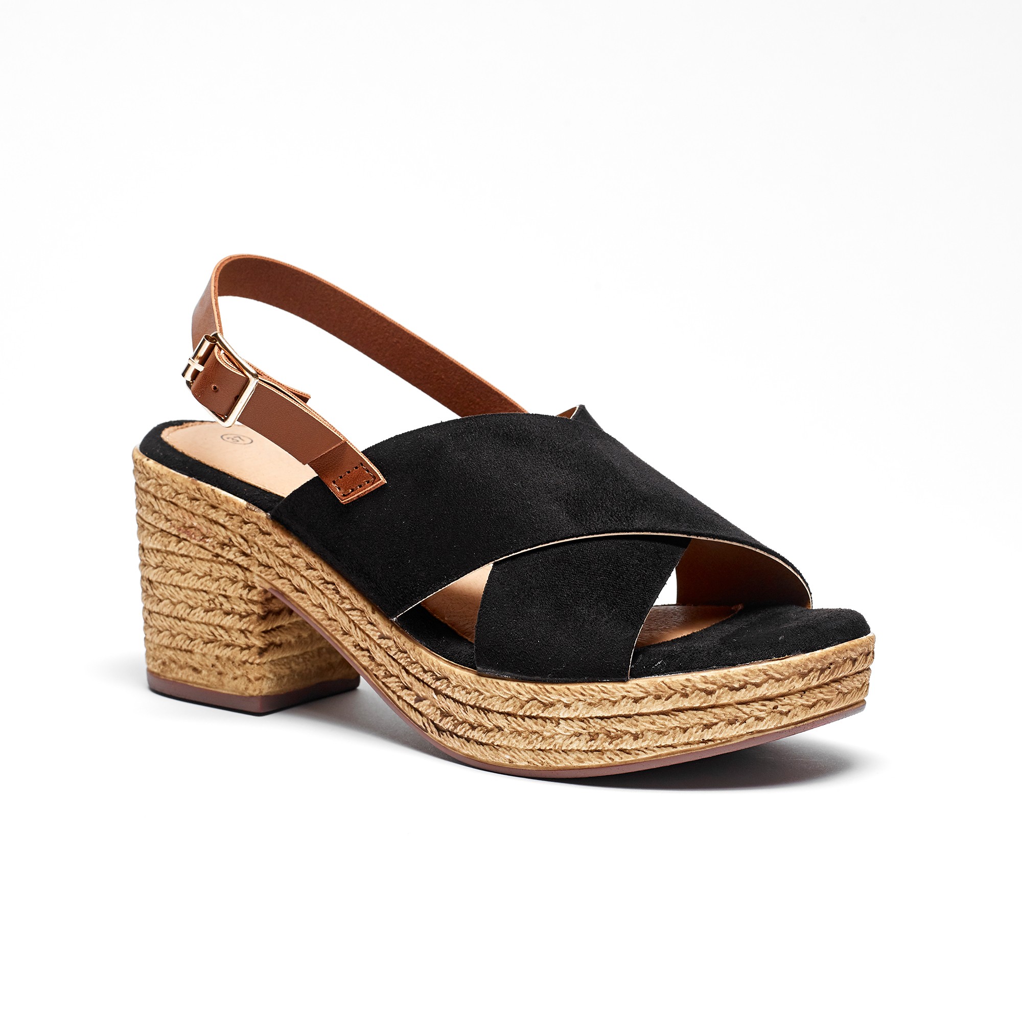 Sandales Compensées Dessus Croisé Noir - Blancheporte