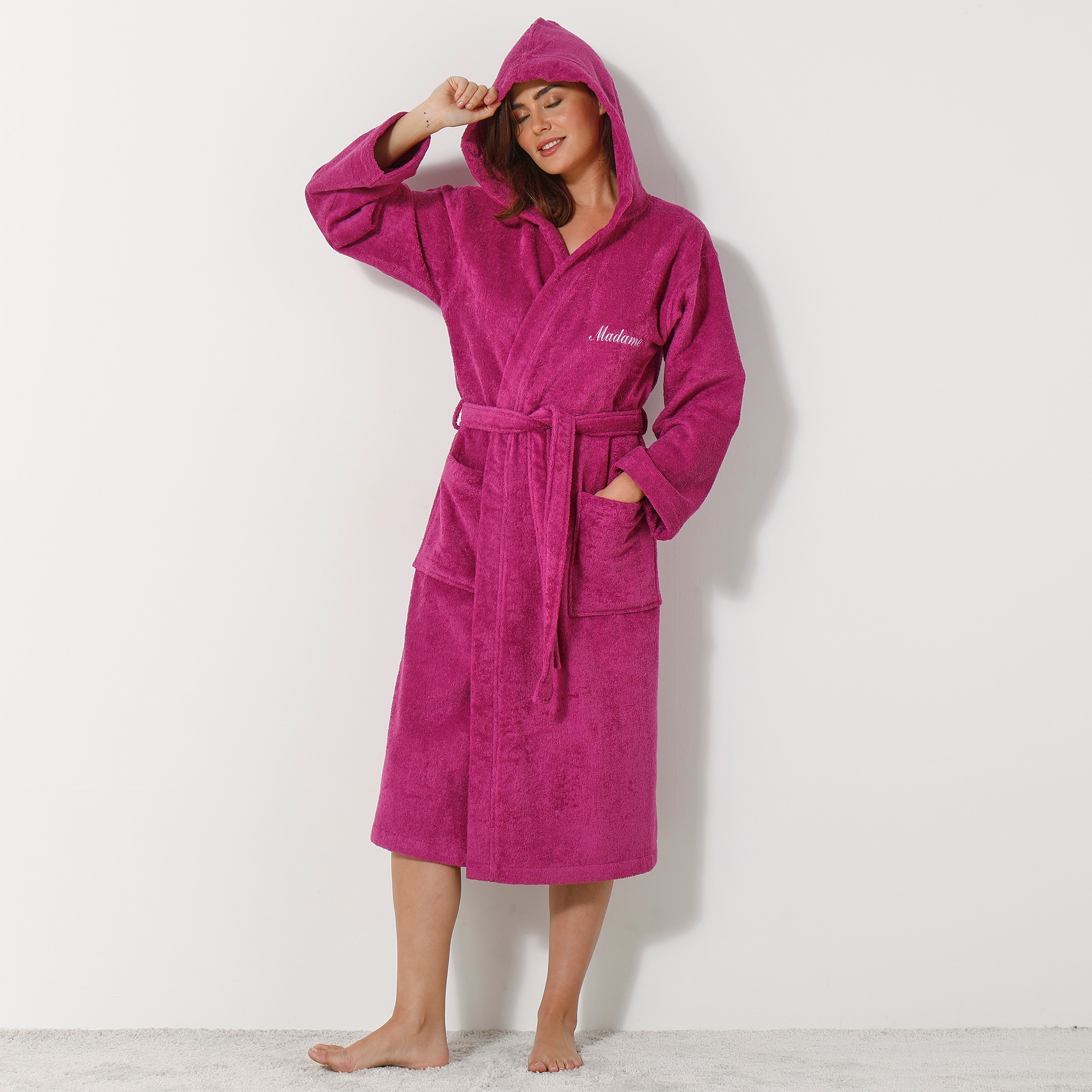 Peignoir mixte adulte col capuche éponge bouclette - 54/56 - Rose - Colombine