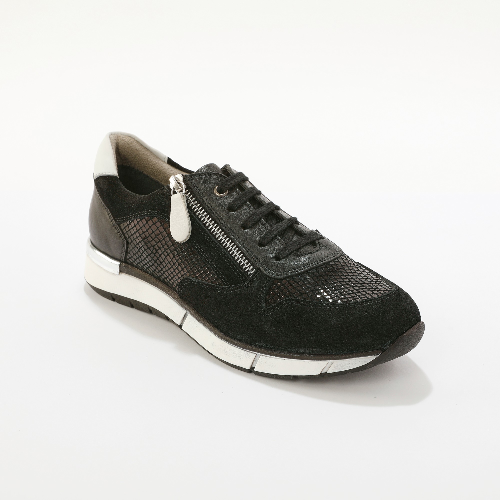 Baskets Zippées En Cuir Empiècement Python Verni - Blancheporte