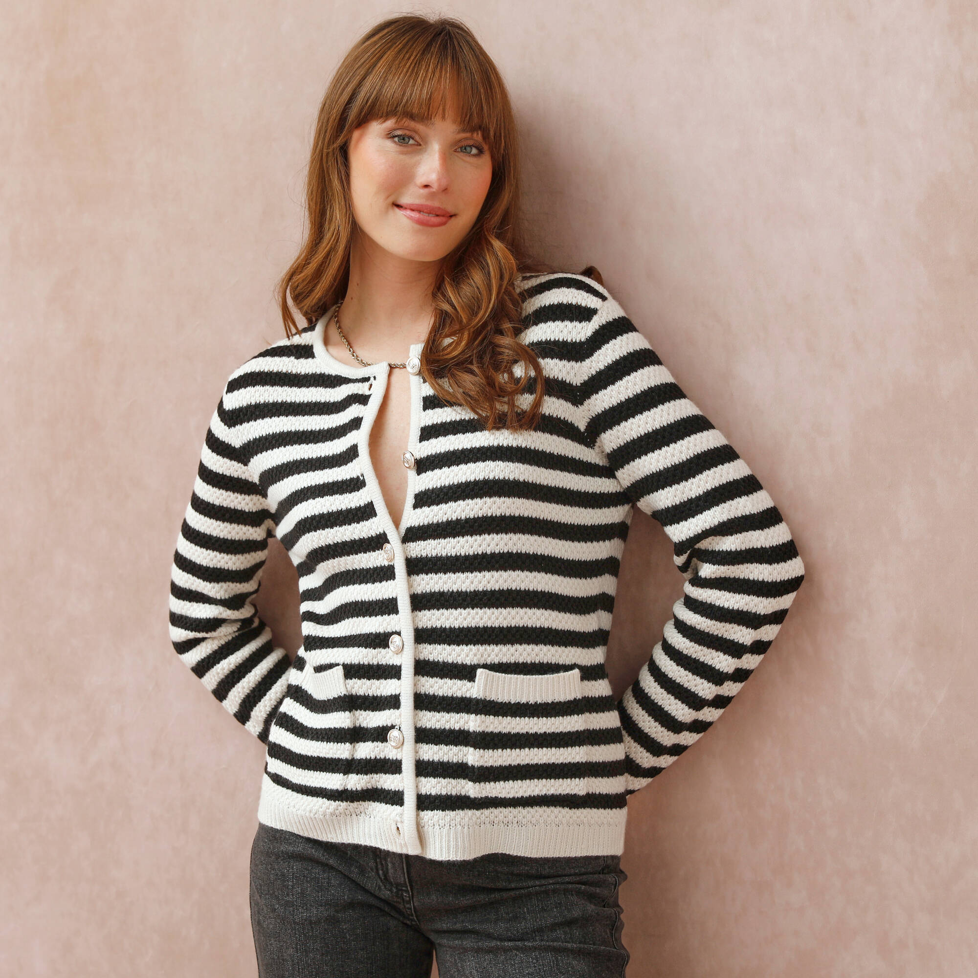 Cardigan rayé maille fantaisie - Blancheporte