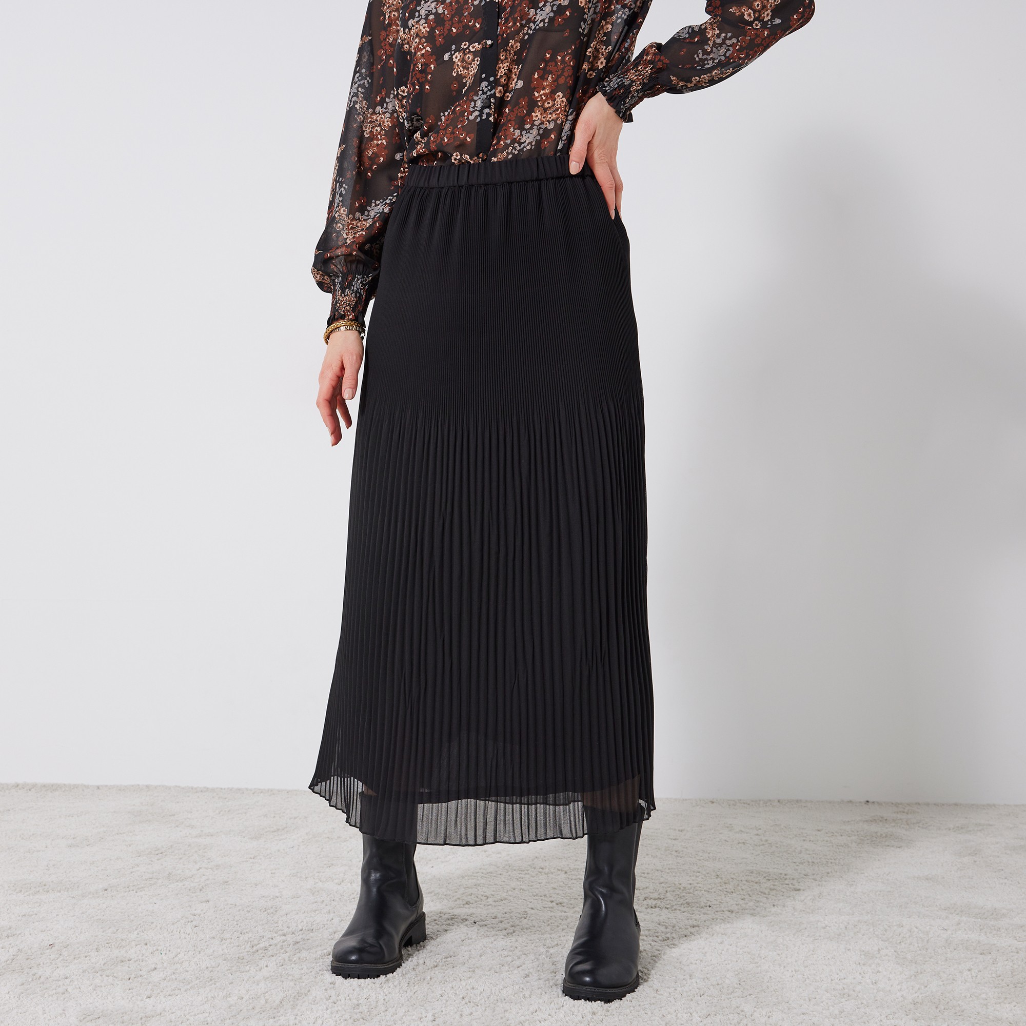 Jupe grande stature voile pliss uni polyester recycl 1 noir