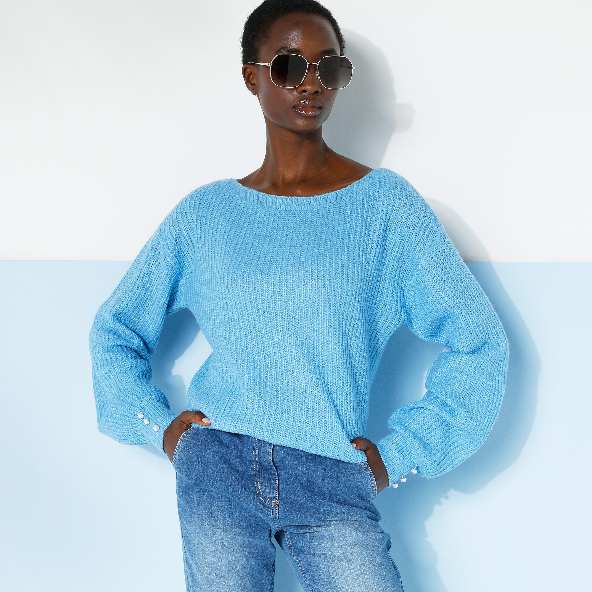 Pull Col Bateau, Maille Anglaise Toucher Mohair - Blancheporte