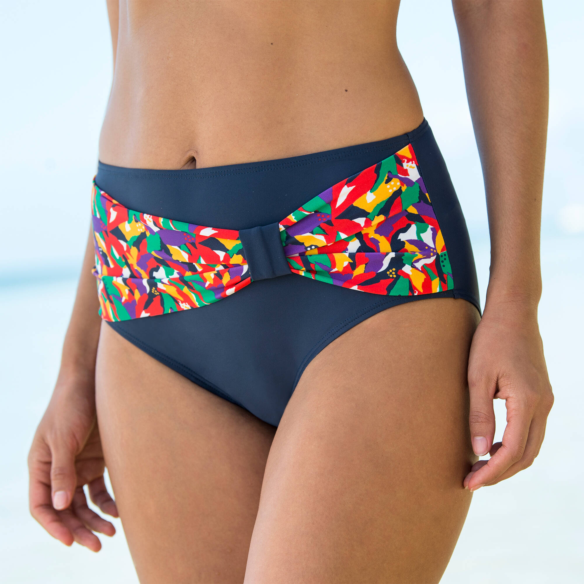 Culotte bikini coton et bande élastique logo - Petits carreaux bleus Culotte bikini coton et bande élastique logo - Petits carreaux bleus