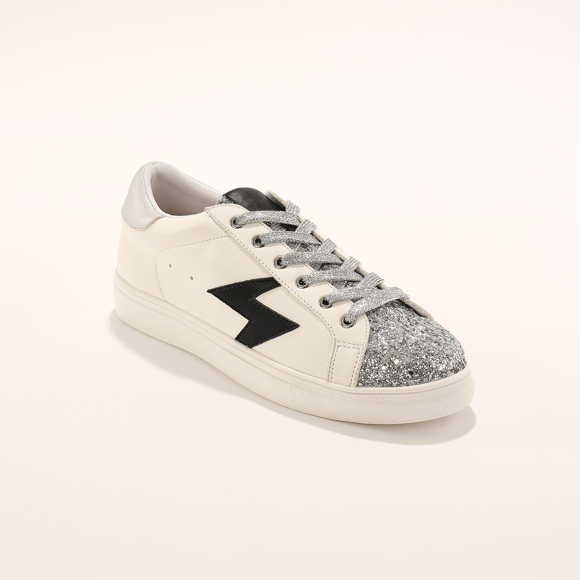 Tennis À Lacets Avec Détail Éclair Doré - Effet Pailleté - Blancheporte