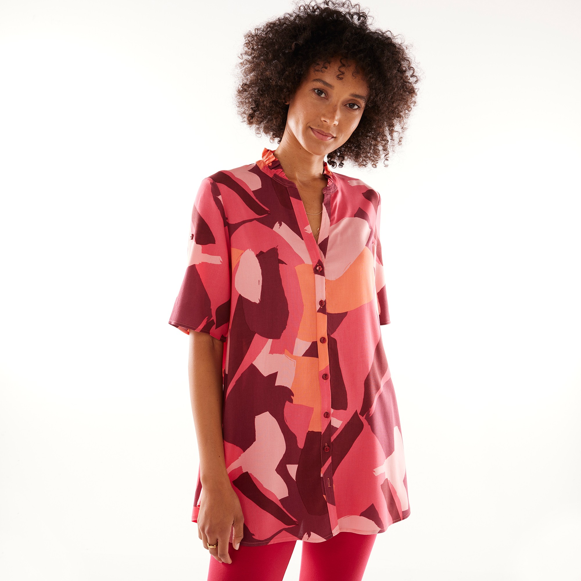 Tunique Col Tunisien Boutonnée, Imprimé Graphique - Blancheporte