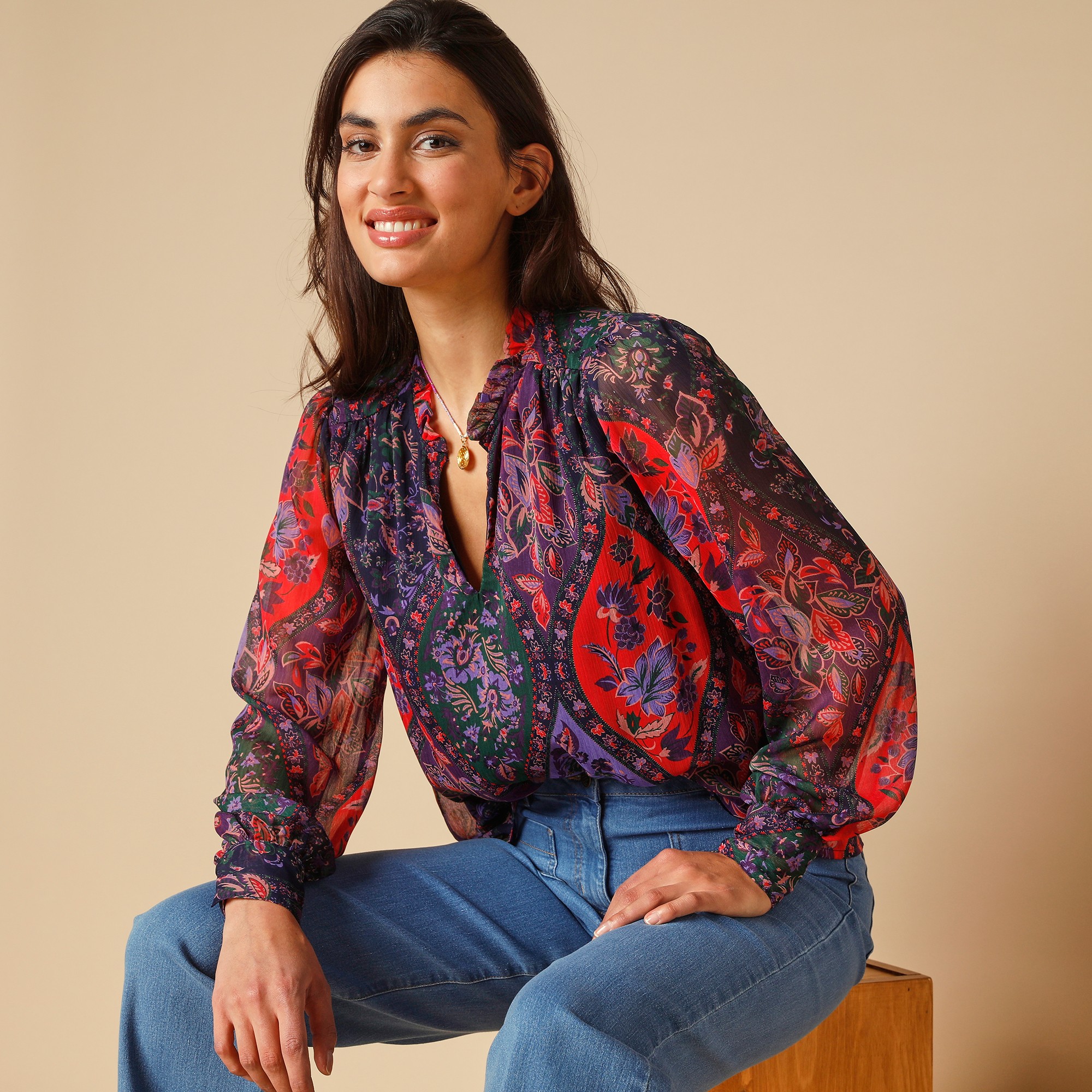 Blouse Voile Imprimé, Polyester Recyclé** - Lora Zellini