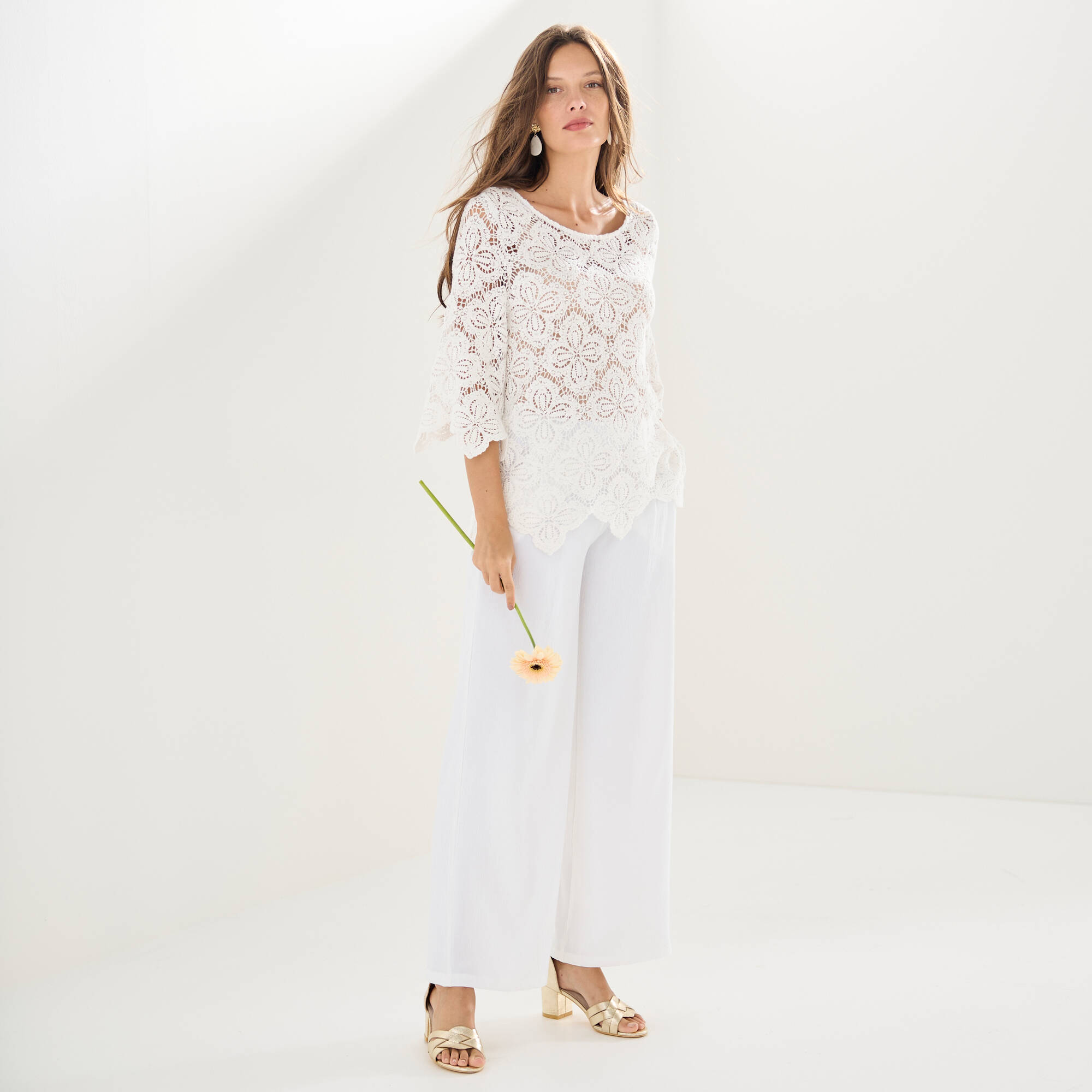 Pantalon large taille haute enfiler crpe fluide - Blancheporte 36 €